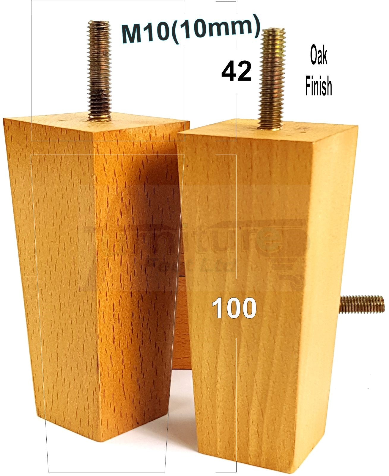 4x Solid Wood Block Furniture Legs Replacement Square Feet 100mm High M8 Thread