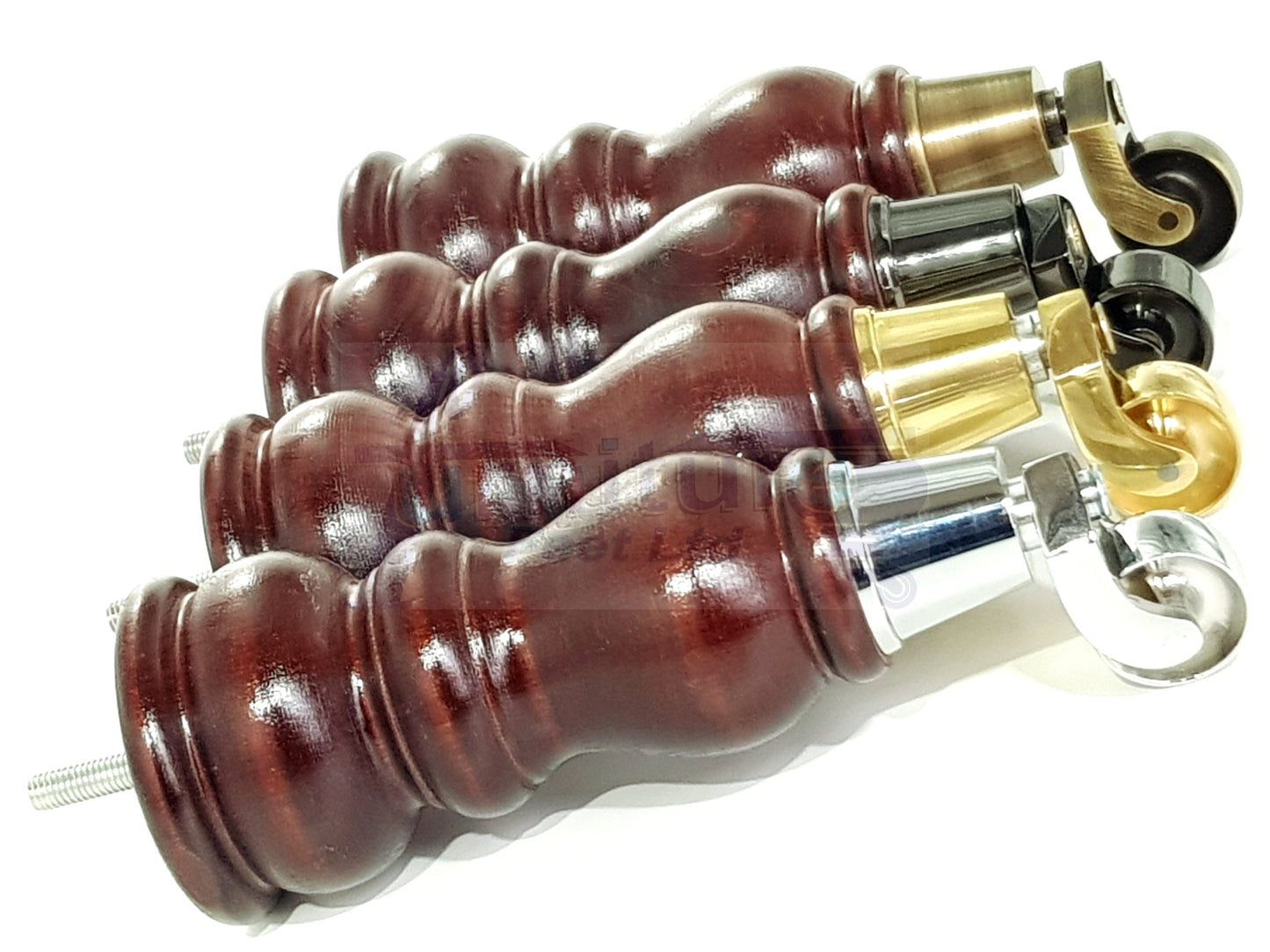 Solid Wood Furniture Feet With Castors Set of 4 Legs 205mm High For Sofas Chairs & Beds M10 Thread