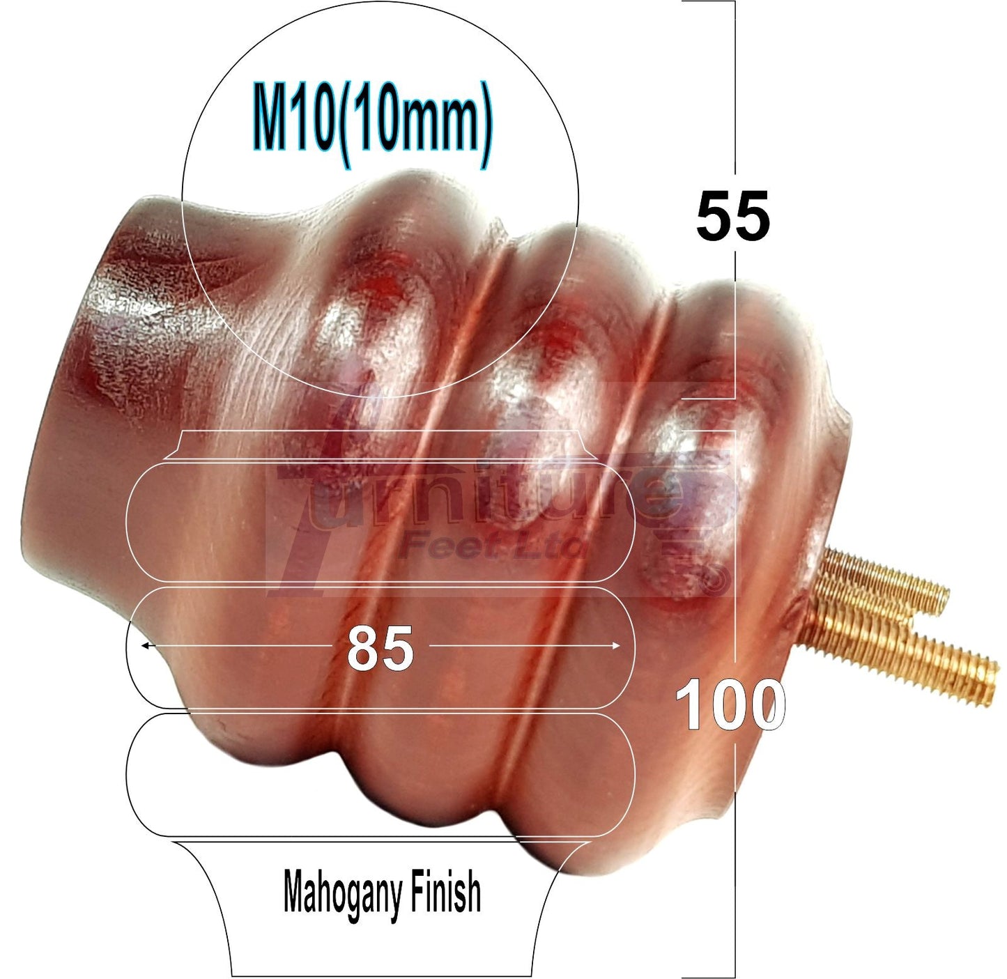 4 Solid Wood Turned Furniture Legs Replacement Bun Feet 100mm High 10mm Thread