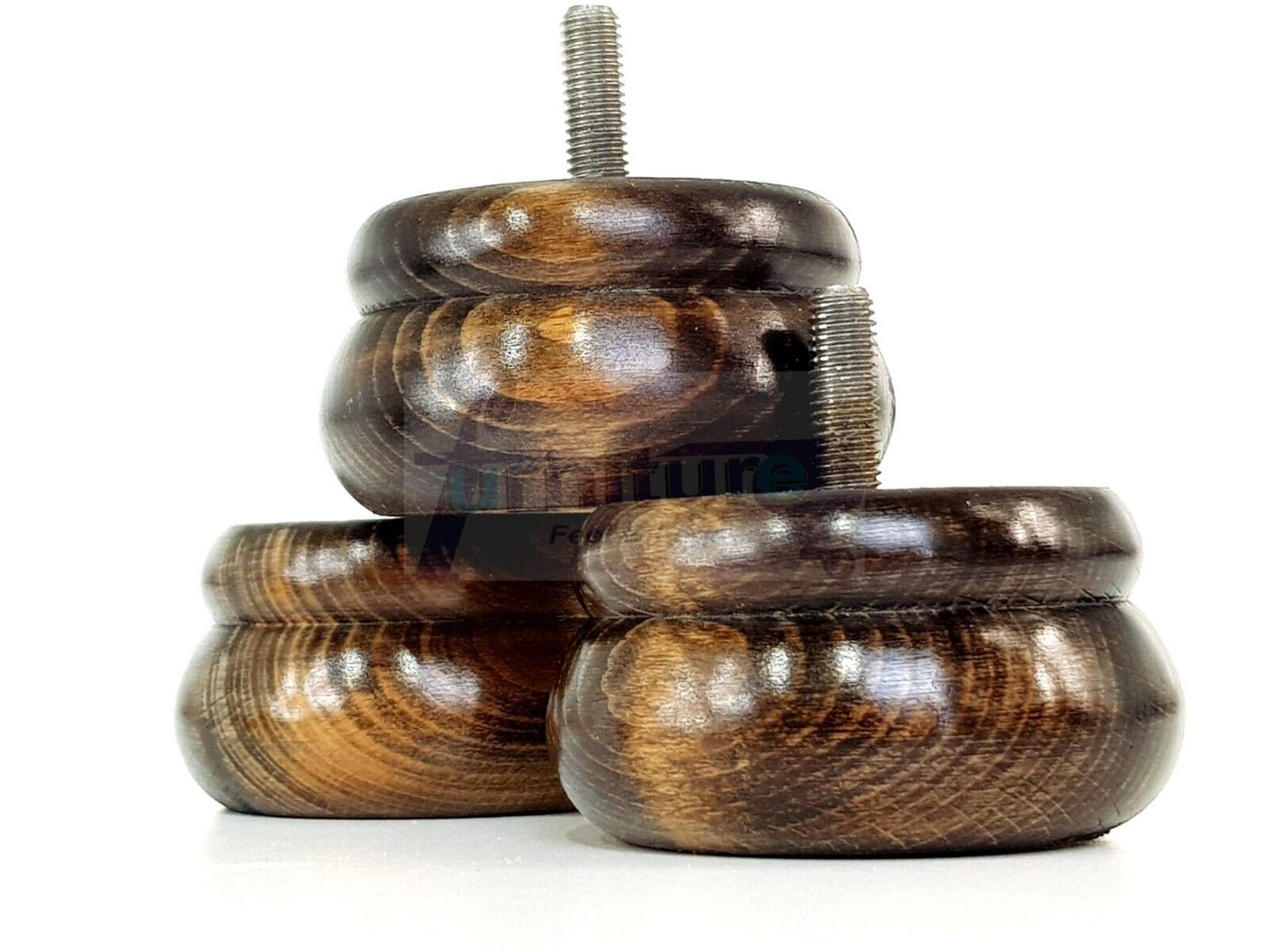 Set Of 4 Turned Wooden Furniture Legs Replacement Bun Feet 50mm High 8mm Thread