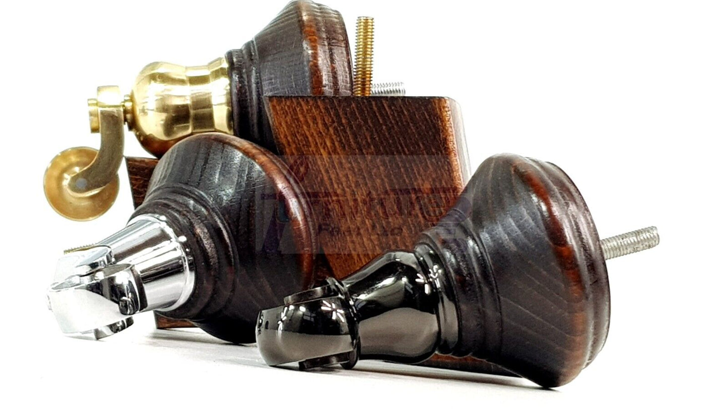 2 Dark Walnut Washed Wood Furniture Sofa Feet With Castor 125mm & 2 Curved Legs Chair Settee 100mm High M8