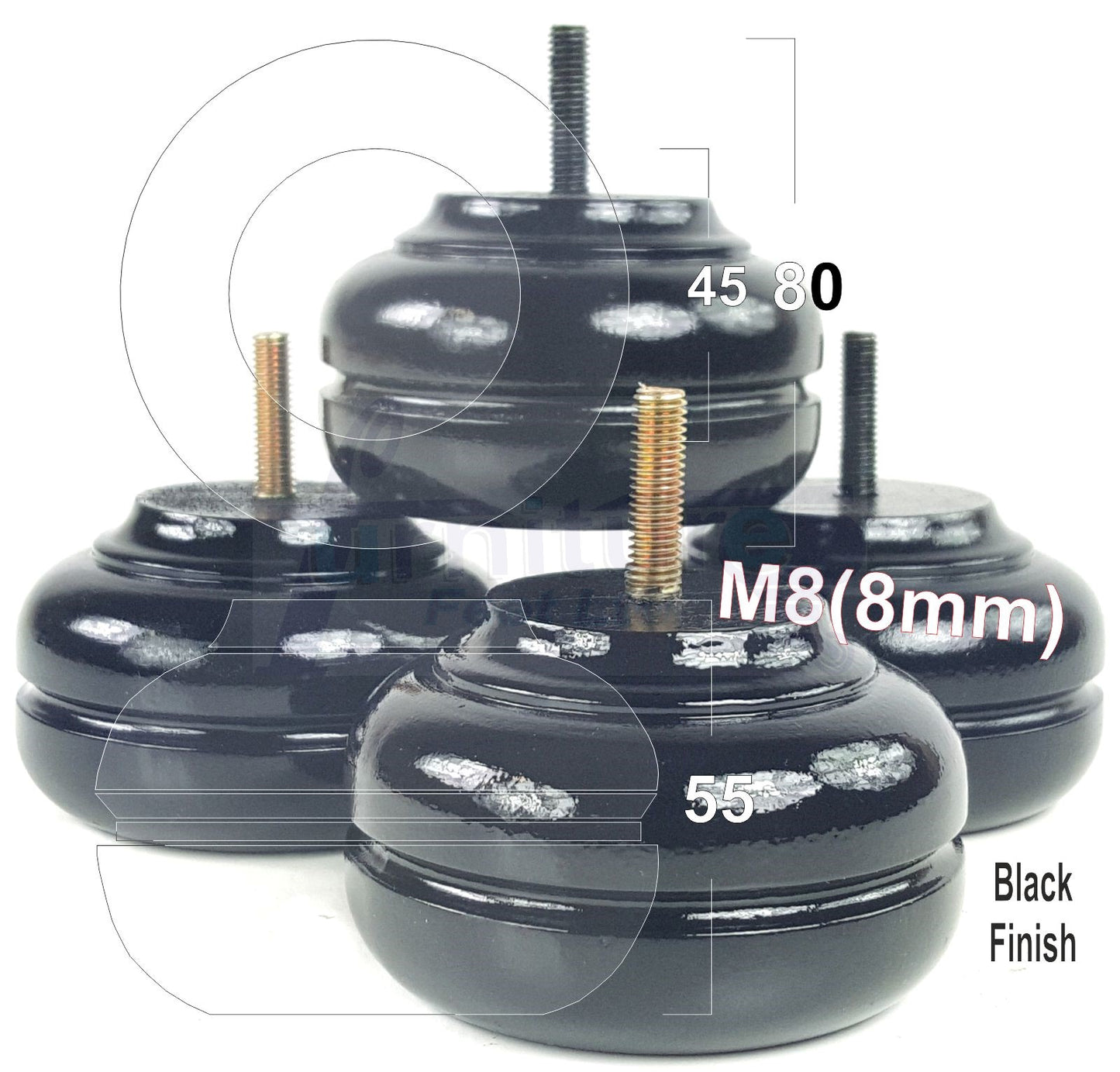 4 Wood Replacment Furniture Legs M8 Sofa Settee Bed Feet 55mm High