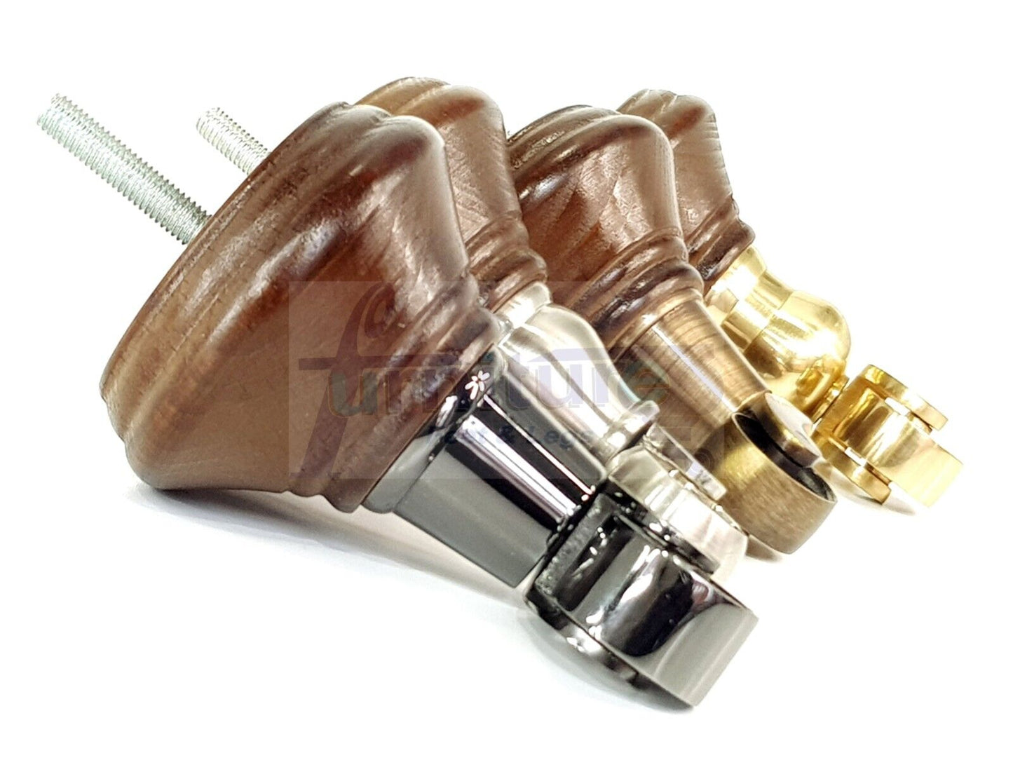 4x Antique Brown Wooden Furniture Sofa Legs M8 With Castors Replacment Chair Settee Feet 115mm - 125mm High