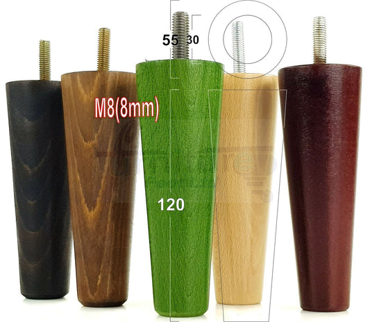 4 Wood Replacement Furniture Chair Legs M8 Footstool Settee Sofa Feet 120mm High