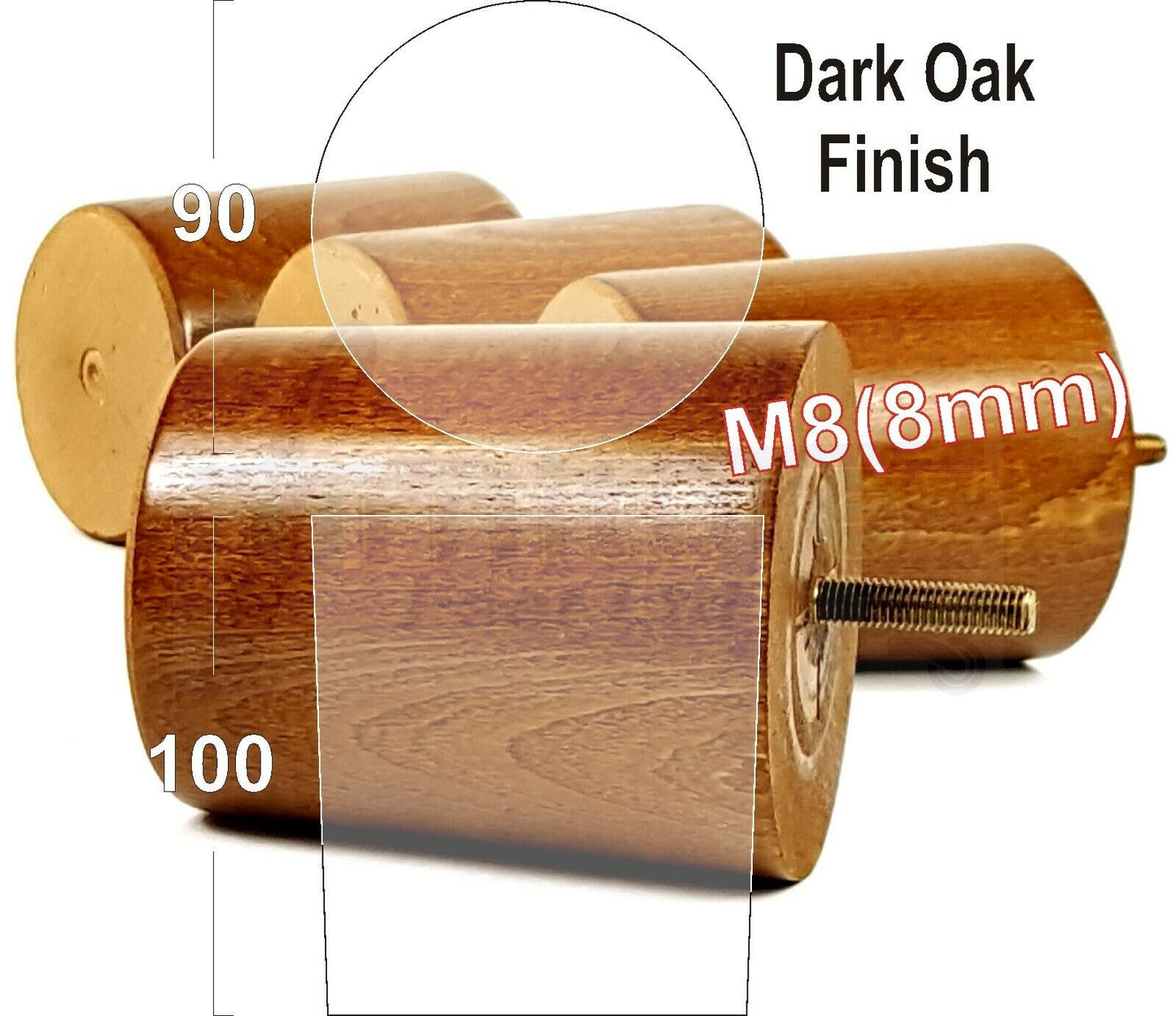 4x Turned Wood Furniture Legs Chair Sofa Bed M8 Replacement Settee Feet 100mm