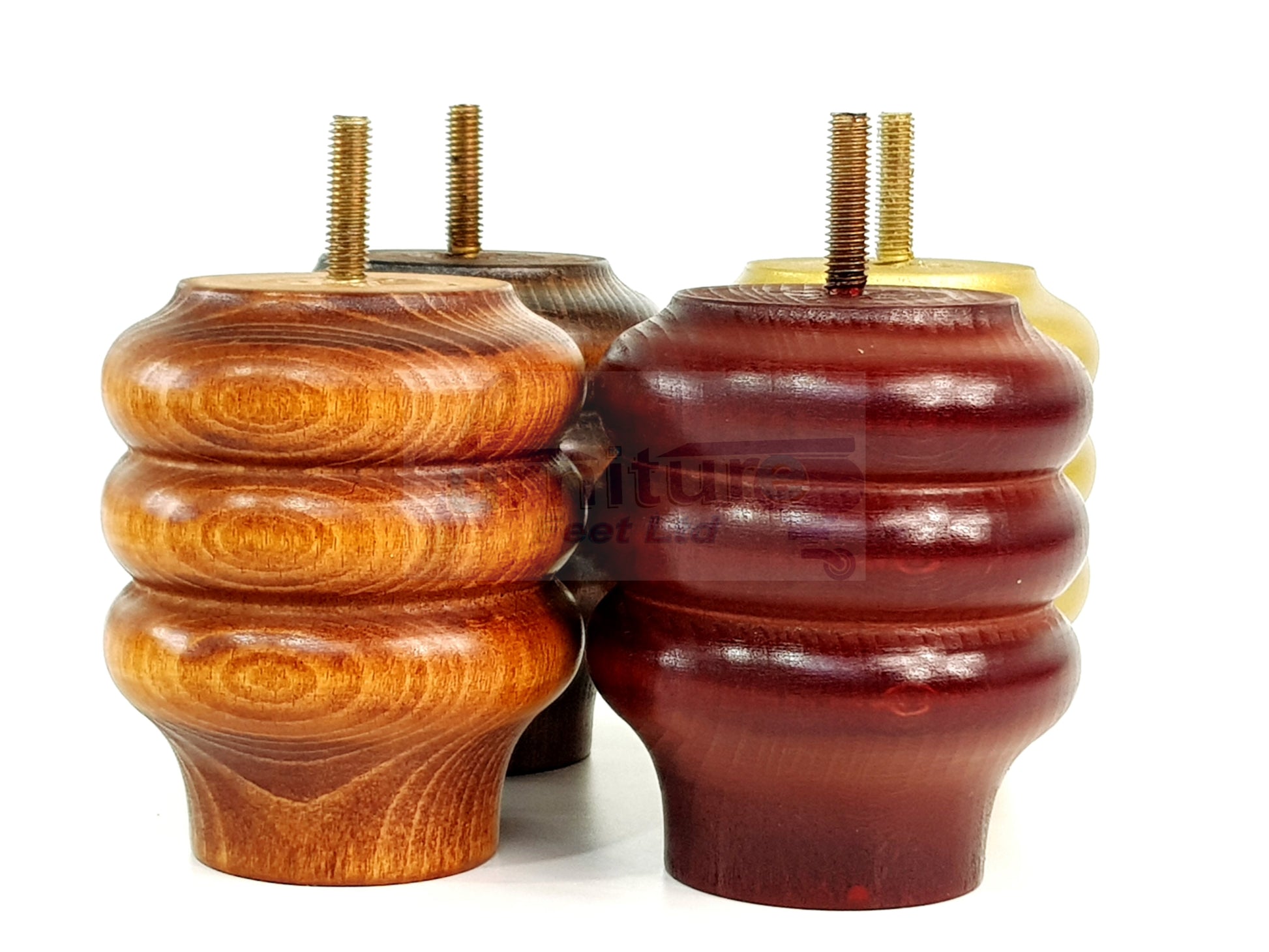 4 Solid Wood Turned Furniture Legs Replacement Bun Feet 100mm High 10mm Thread