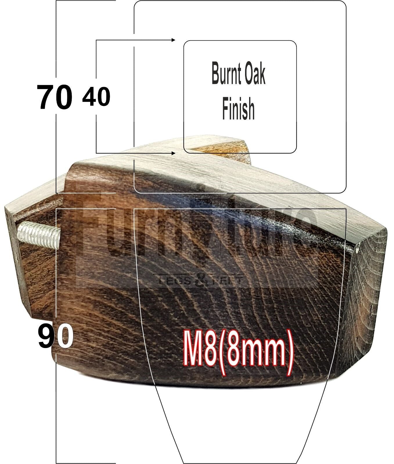 Set Of 4 Solid Wooden Block Furniture Feet Replacement Legs 90mm High M8(8mm)