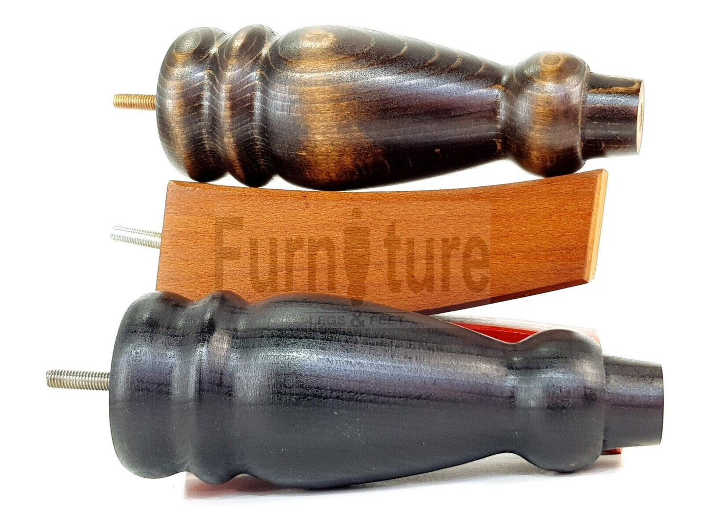 2 Traditional Turned Furniture Feet Replacement Sofa Legs 200mm & 2 Curved Back Legs 185mm for Chairs Stools Sofa Beds Settee Cabinets M8