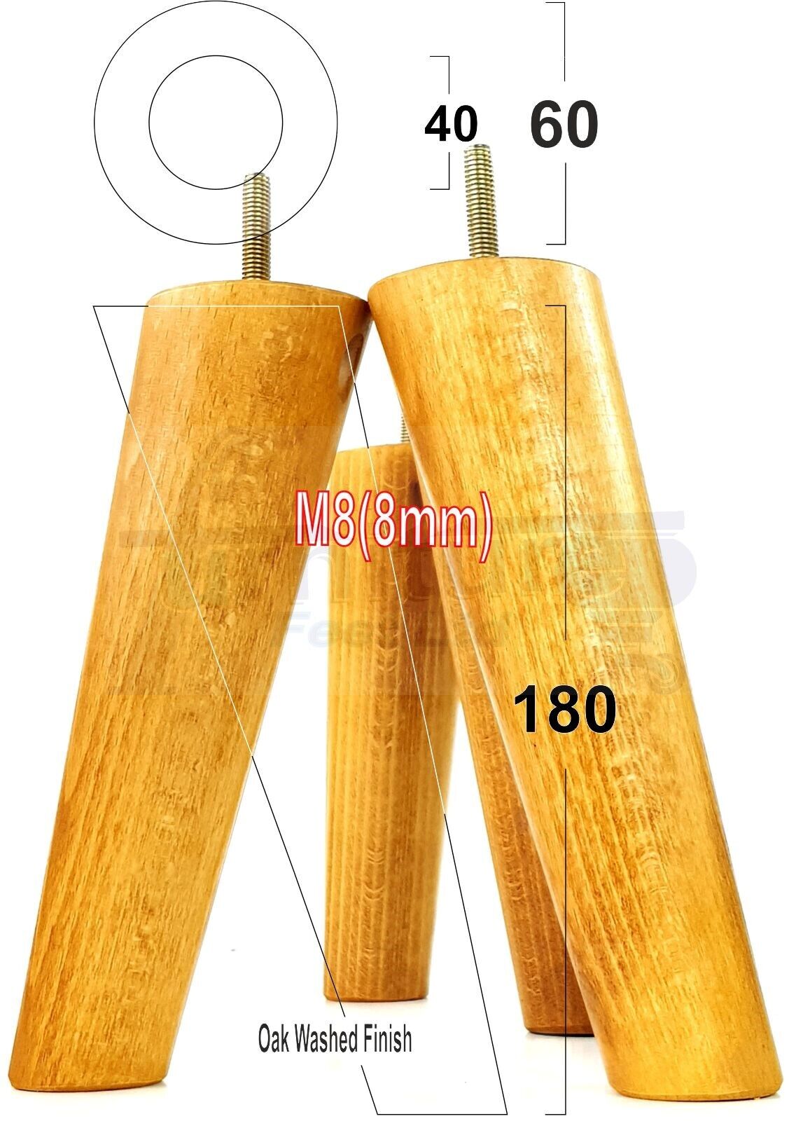 4 Solid Wood Turned Furniture Feet Replacement Mid Centry Angled Retro Legs 180mm High M8 Sofa Chairs Stools Cabinets Beds