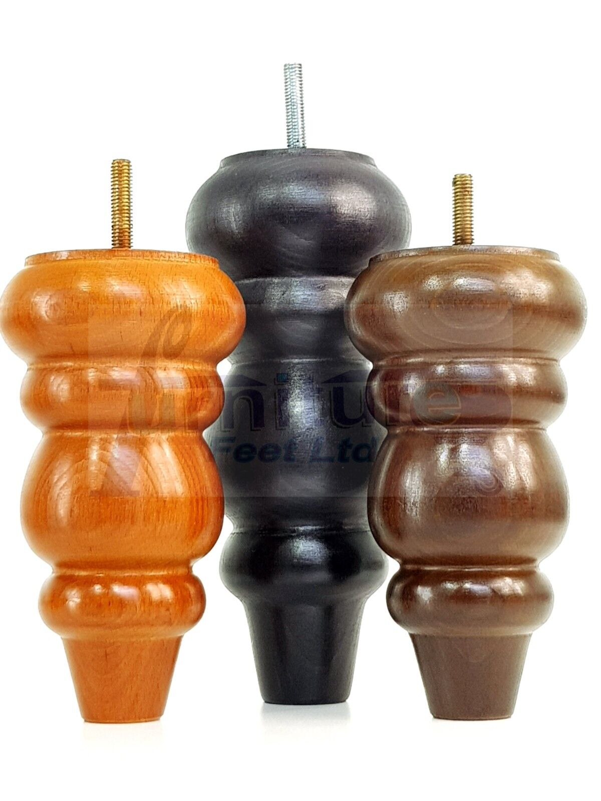 4 Solid Wood Furniture Legs Replacement Turned Feet 200mm High M8(8mm) Thread: Antique Mahogany