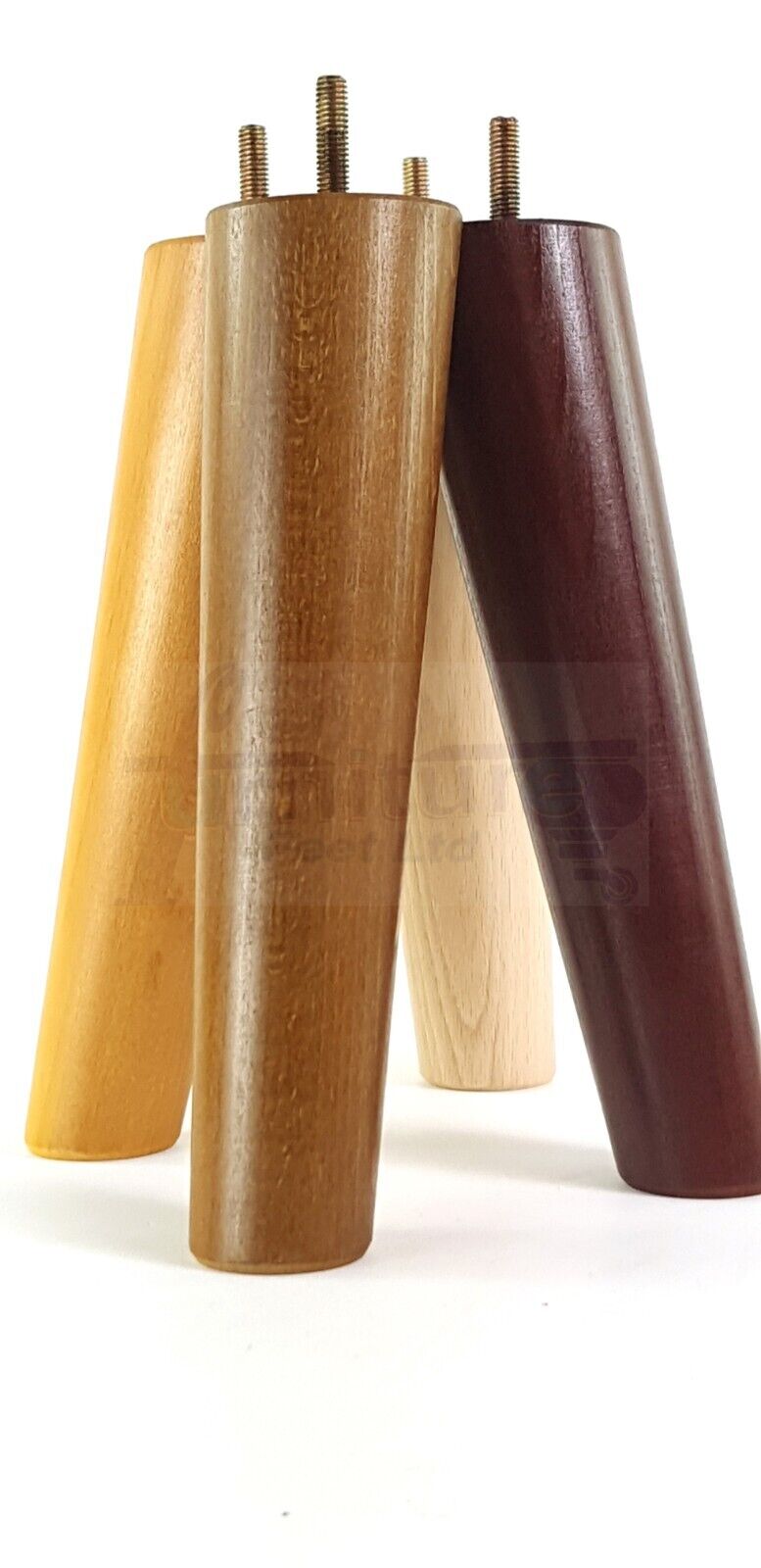 4 Solid Wood Turned Furniture Feet Replacement Mid Centry Angled Retro Legs 200mm High M8 Sofa Chairs Stools Cabinets Beds