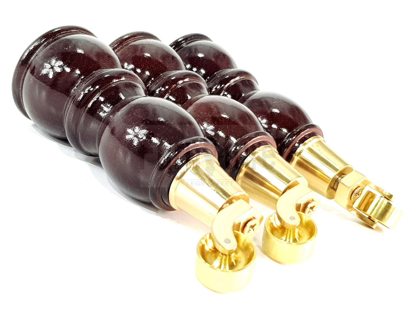 4 Turned Wood Furniture Feet With Castor 205mm High Legs Mahogany Finish M8 Sofas Chairs Stools Cabinets 8 Inches Tall