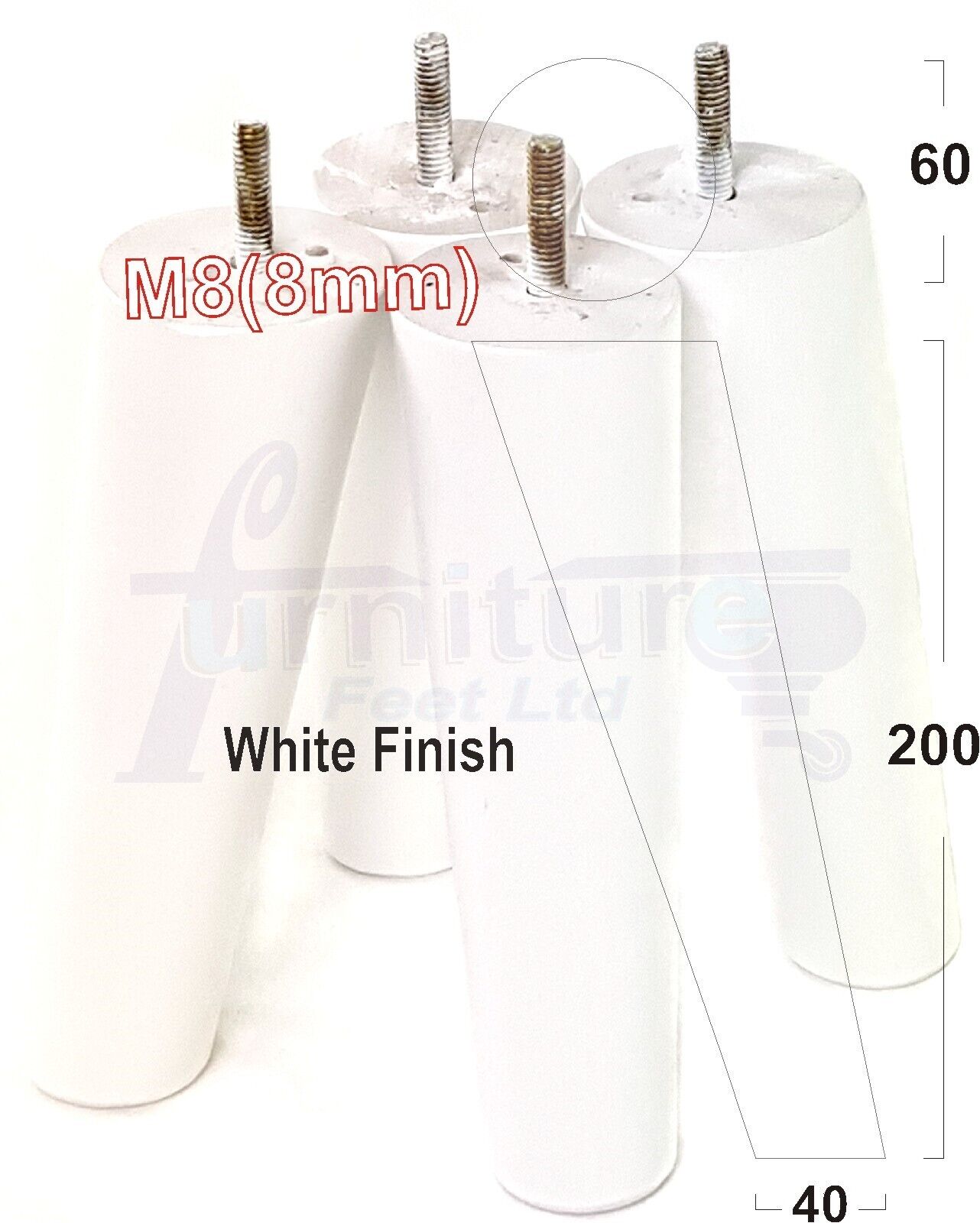 4 Solid Wood Turned Furniture Feet Replacement Mid Centry Angled Retro Legs 200mm High M8 Sofa Chairs Stools Cabinets Beds