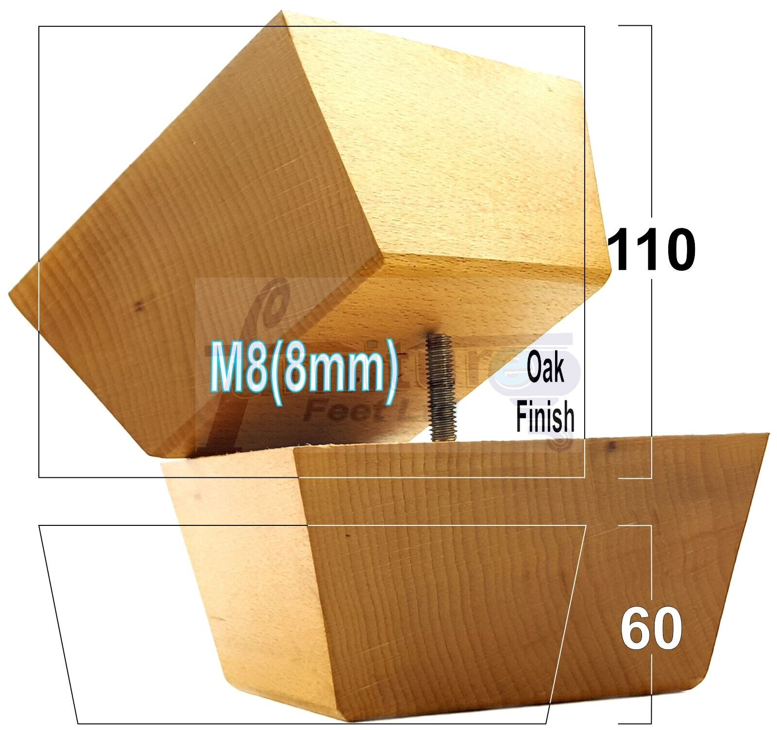4x Square Wood Sofa Legs 60mm High Replacement Furniture Feet Chairs Cabinets M8