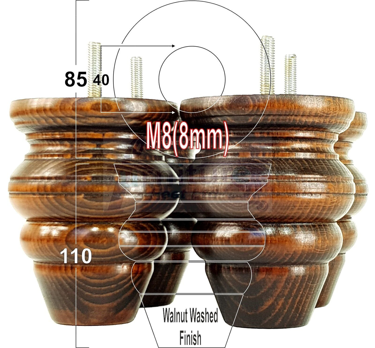 4x Turned Wood Furniture Legs Replacement Feet 110mm High Multiple Colours Chairs Stools Sofa's Beds Settee Cabinets M8