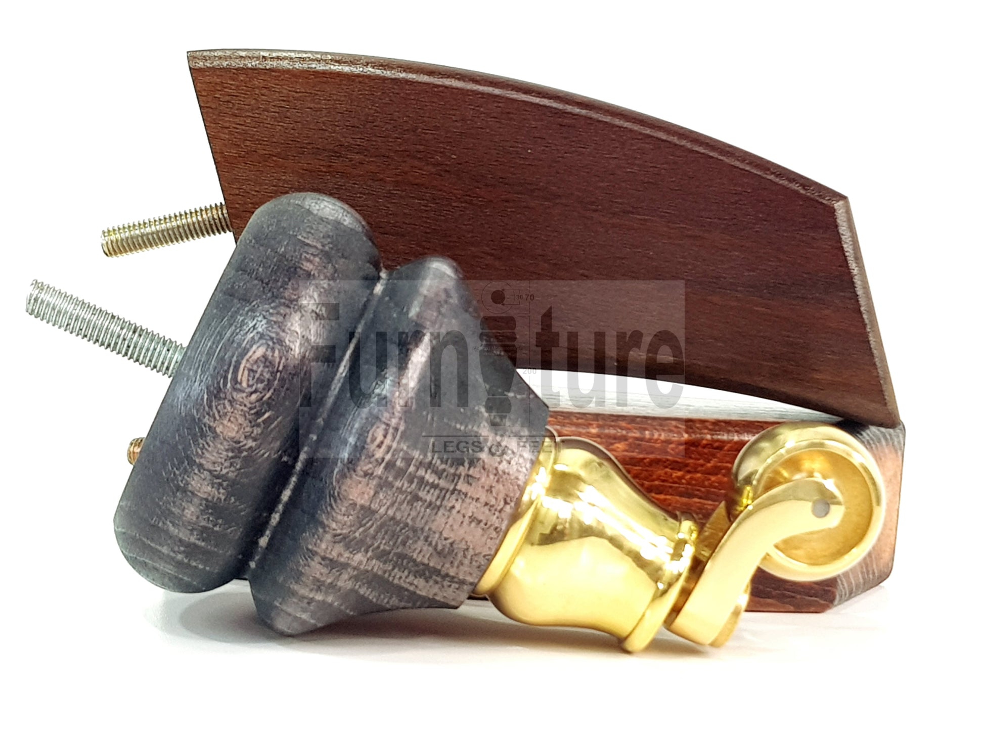 Turned Wood Furniture Feet 2 With Brass Castors 140mm & 2 Curved Back Legs Sofas Cabinets Beds 8mm Thread