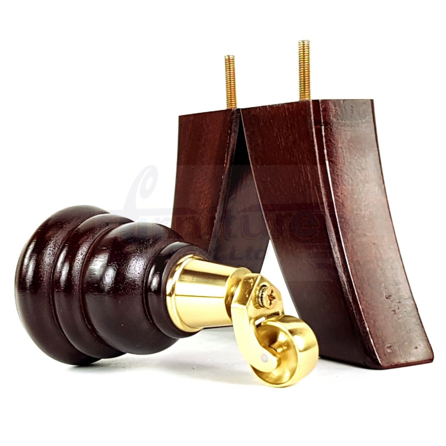 2 Replacement Wood Furniture Legs With Castors & 2 Curved Feet Mahogany 155mm Chair Sofa Stool M10
