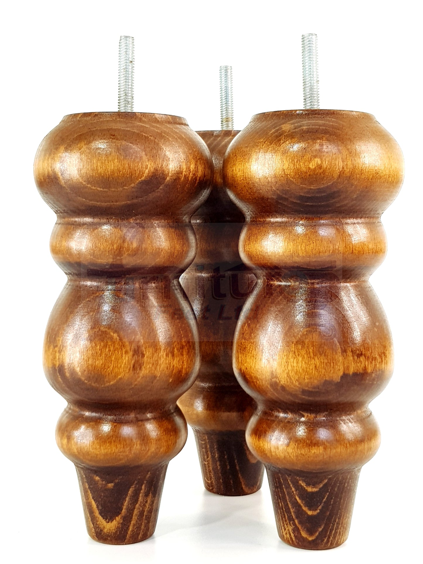 4 Solid Wood Furniture Legs Replacement Turned Feet 200mm High M8(8mm) Thread: Dark Oak Washed