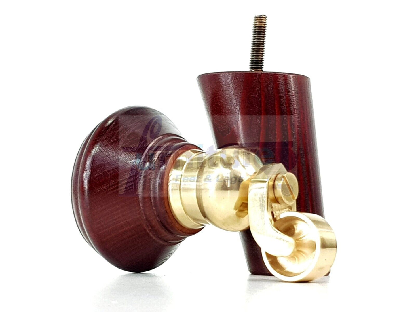 2 Mahogany Wood Furniture Sofa Legs With Castor 125mm & 2 Angled Back Feet Chair Settee 100mm High M8