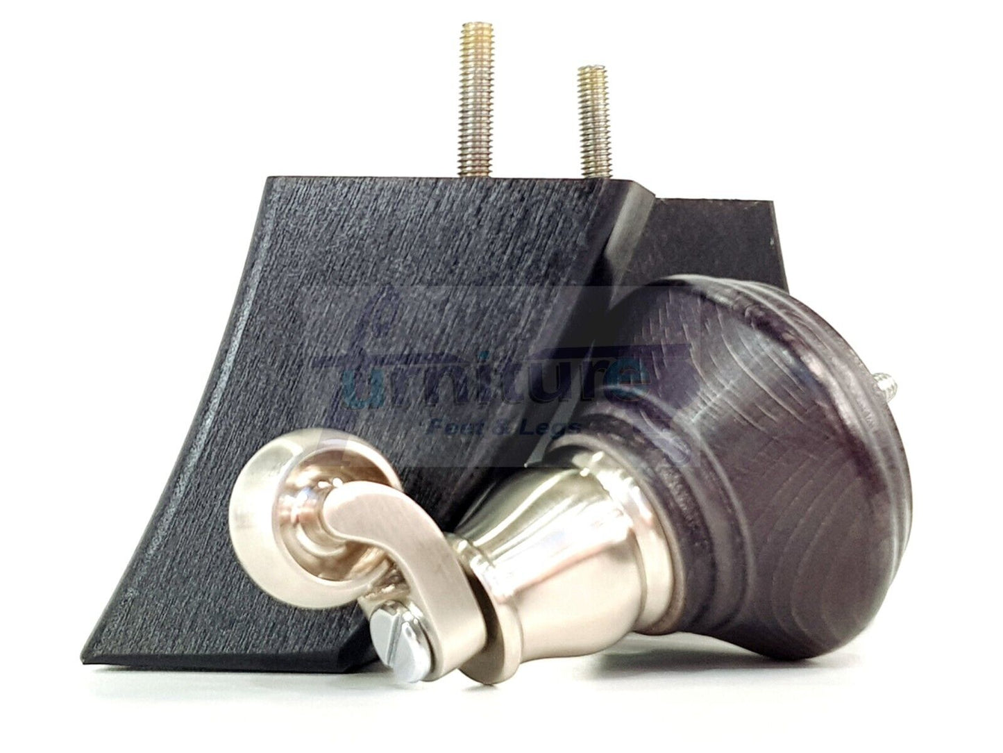 2 Black Stain Wood Furniture Sofa Feet With Castor 125mm & 2 Curved Legs Chair Settee 100mm High M8