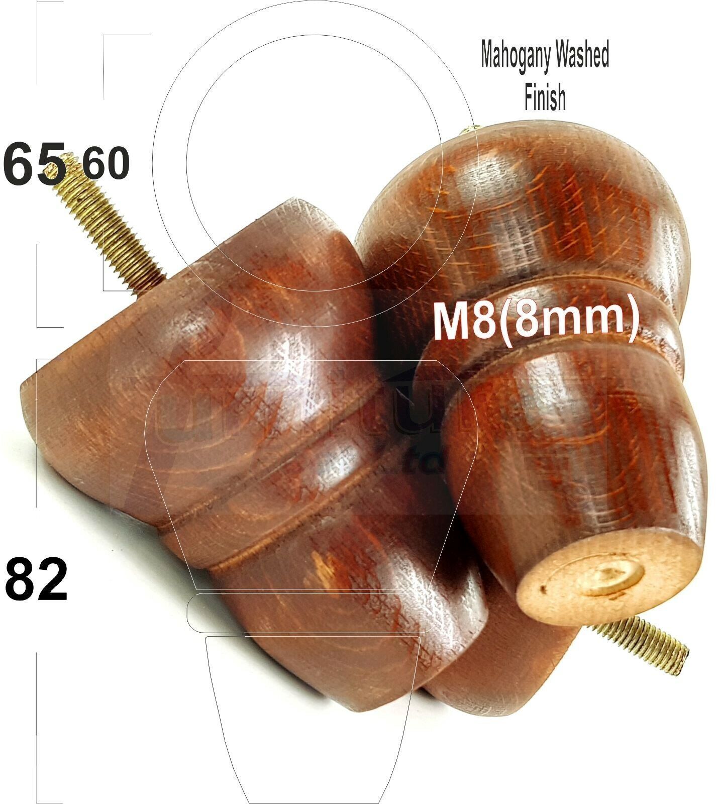 4x Turned Wood Repacement Furniture Legs M8 Sofa Chair Settee Feet 82mm