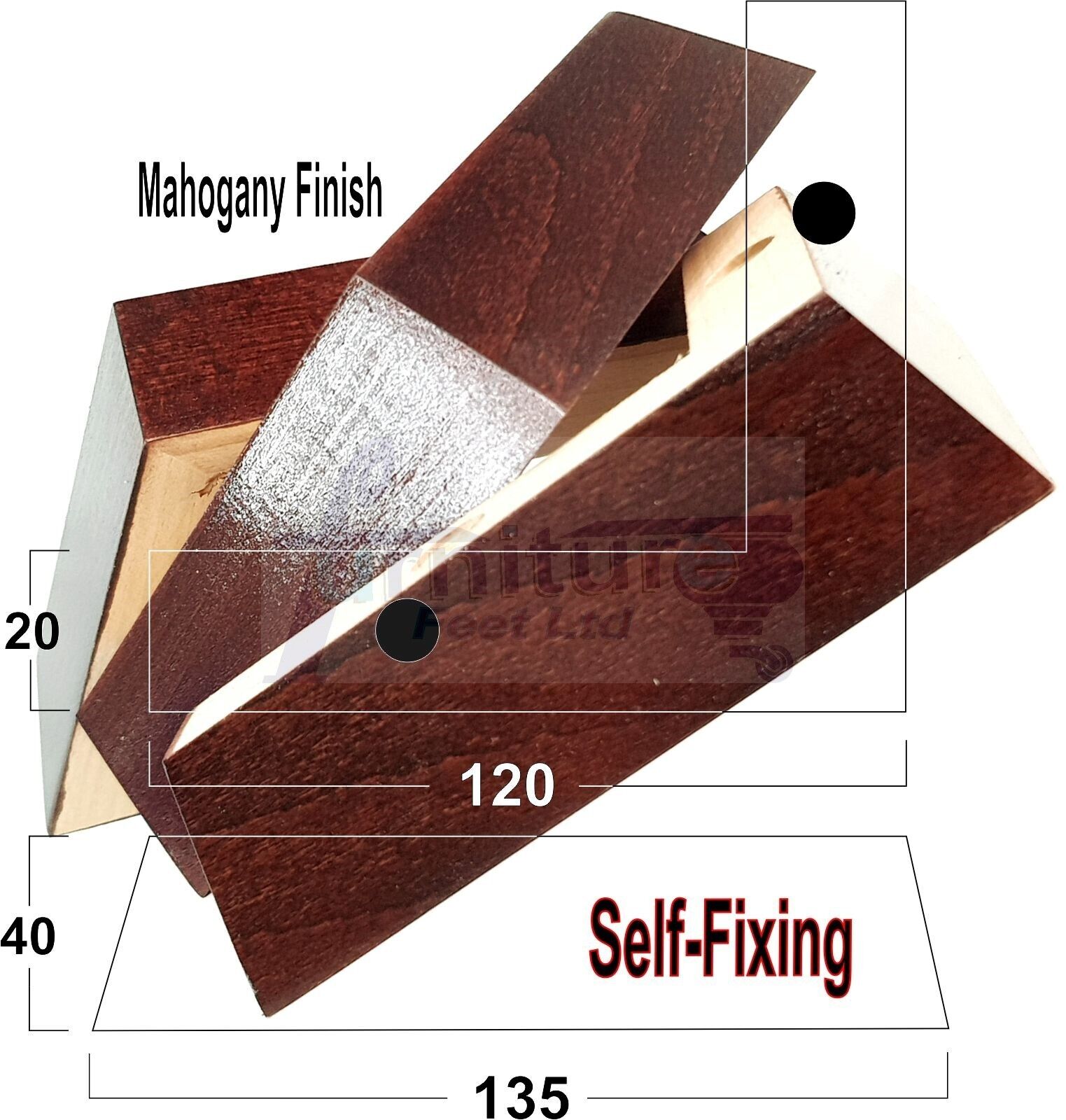 4 Wood Corner Mahogany Furniture Legs 40mm High Replacement Sofa Chair Feet (Self Fix)