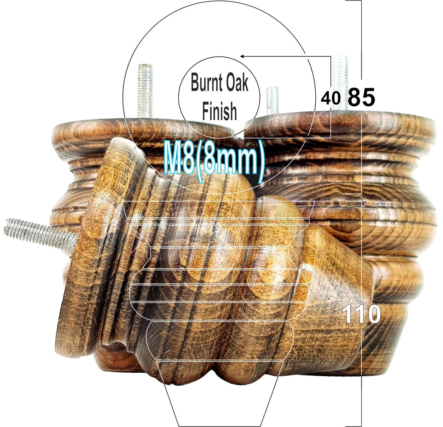 4x Turned Wood Furniture Legs Replacement Feet 110mm High Multiple Colours Chairs Stools Sofa's Beds Settee Cabinets M8