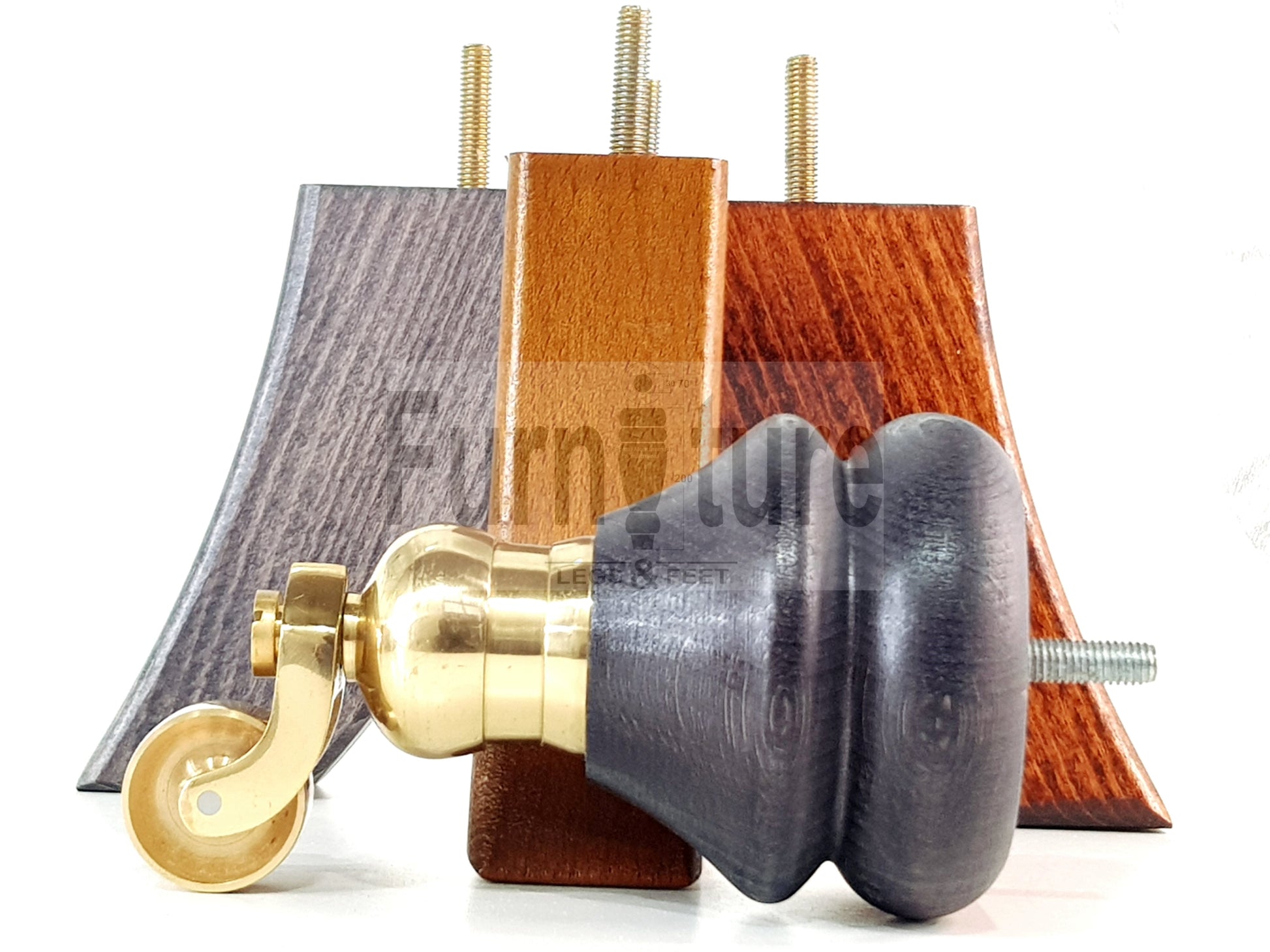 Turned Wood Furniture Feet 2 With Brass Castors 150mm & 2 Curved Back Legs Sofas Chairs Cabinets Beds M8