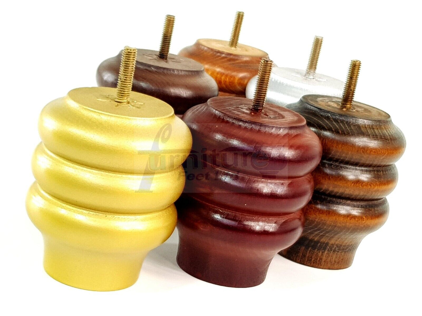 Set Of 4 Solid Wood Turned Furniture Legs Replacement Bun Feet 100mm High 8mm Thread