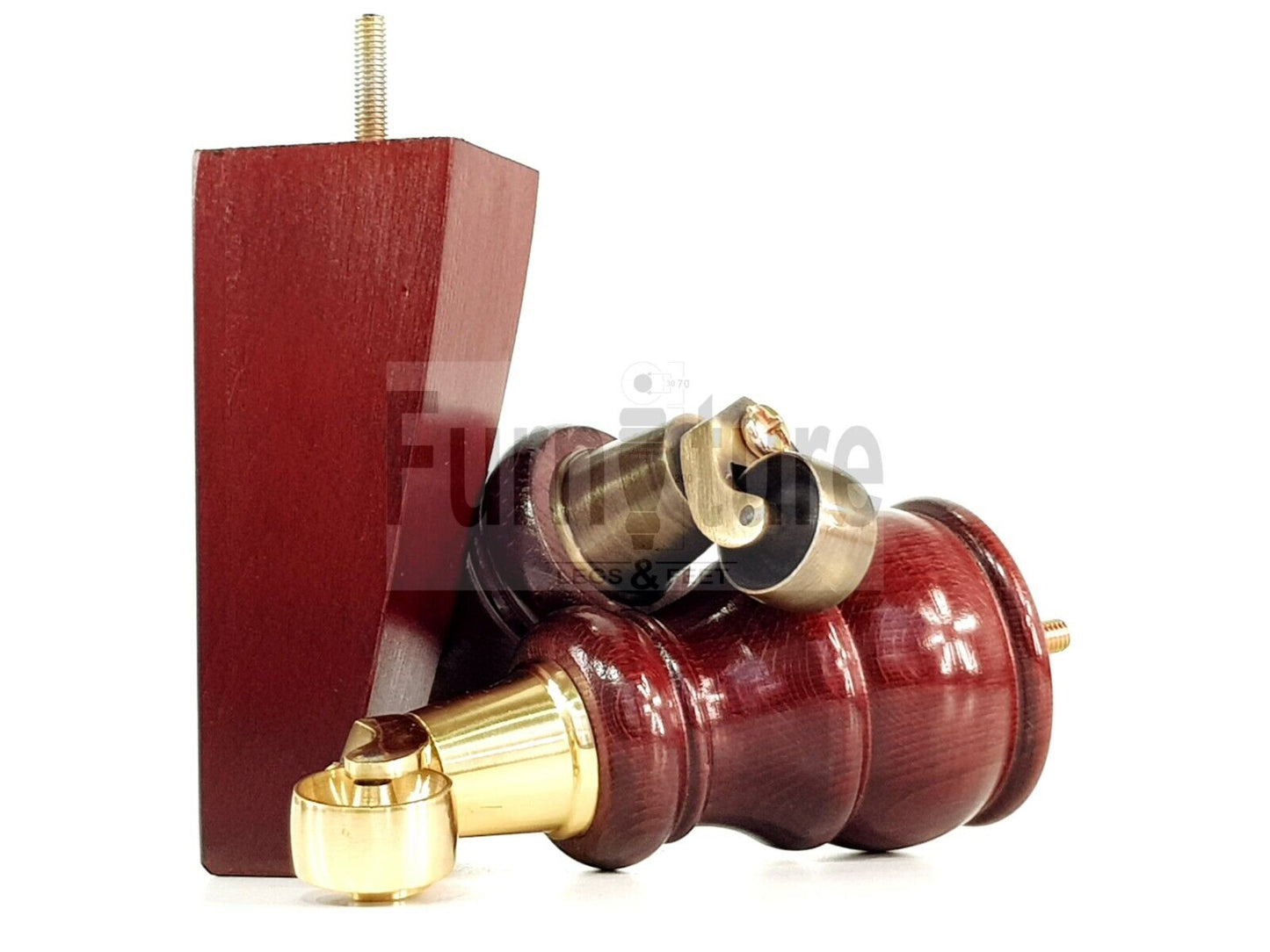 2 Wooden Castor Furniture Sofa Legs & 2 Curved Back Feet  Mahogany M8 Chair Settee Feet 160mm High