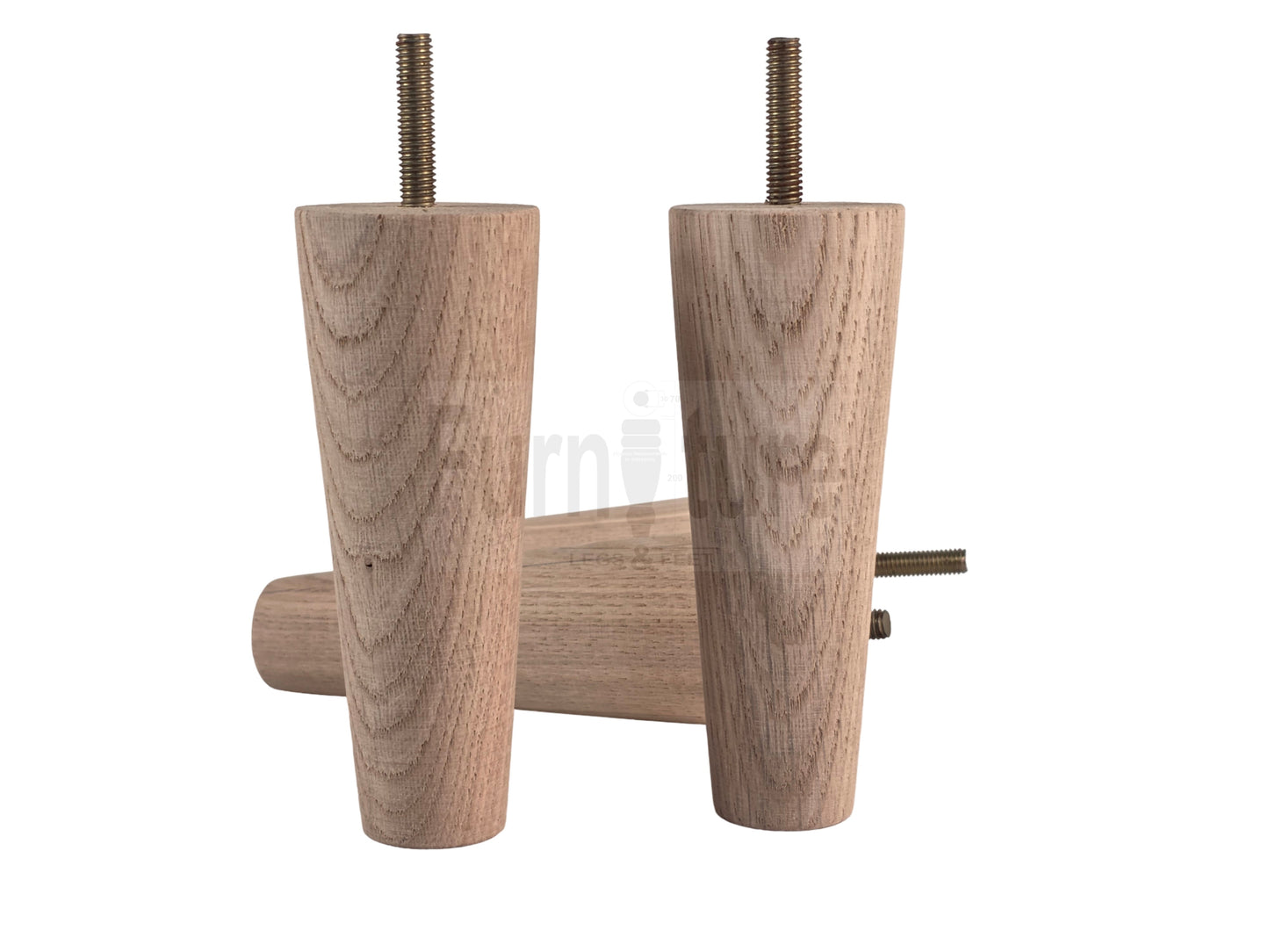 4 Turned Solid Oak Furniture Leg 130mm High M8 Mid Centry Retro Replacement Feet