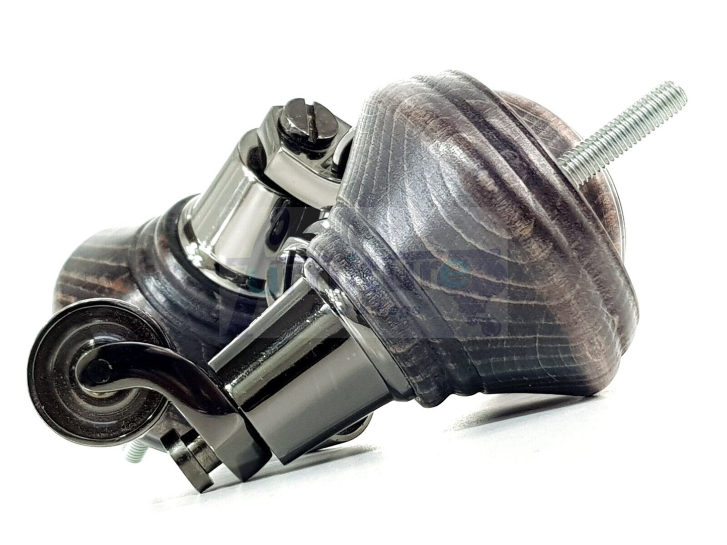 4x Black Washed Wooden Furniture Sofa Legs M8 With Castors Replacement Chair Settee Feet 115mm - 125mm High