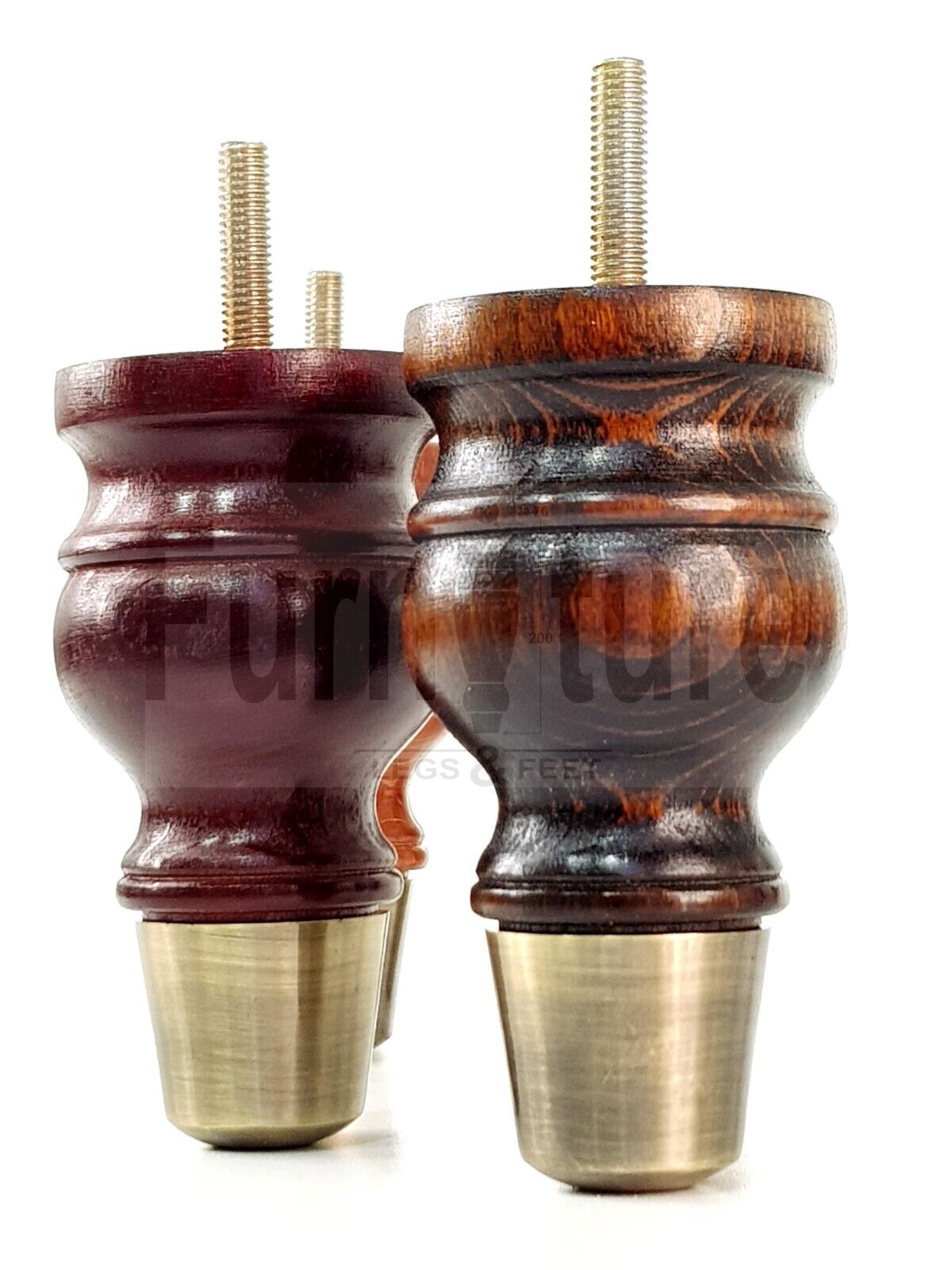 4x Turned Wood Furniture Feet Antique Brass Slipper Cup M8 Chair Sofa Settee Legs 110mm