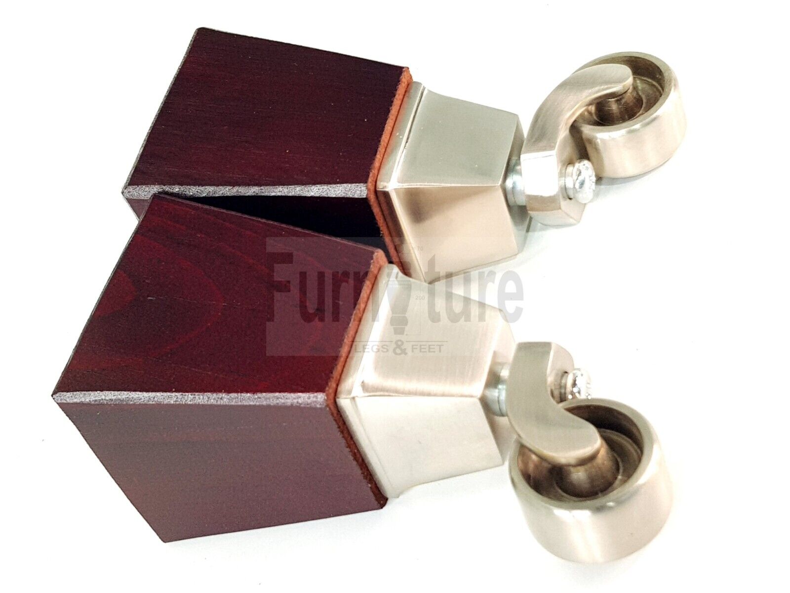 4x Block Wood With Brushed Castor Furniture Legs 8mm Thread For Chairs Settees Sofa 150mm