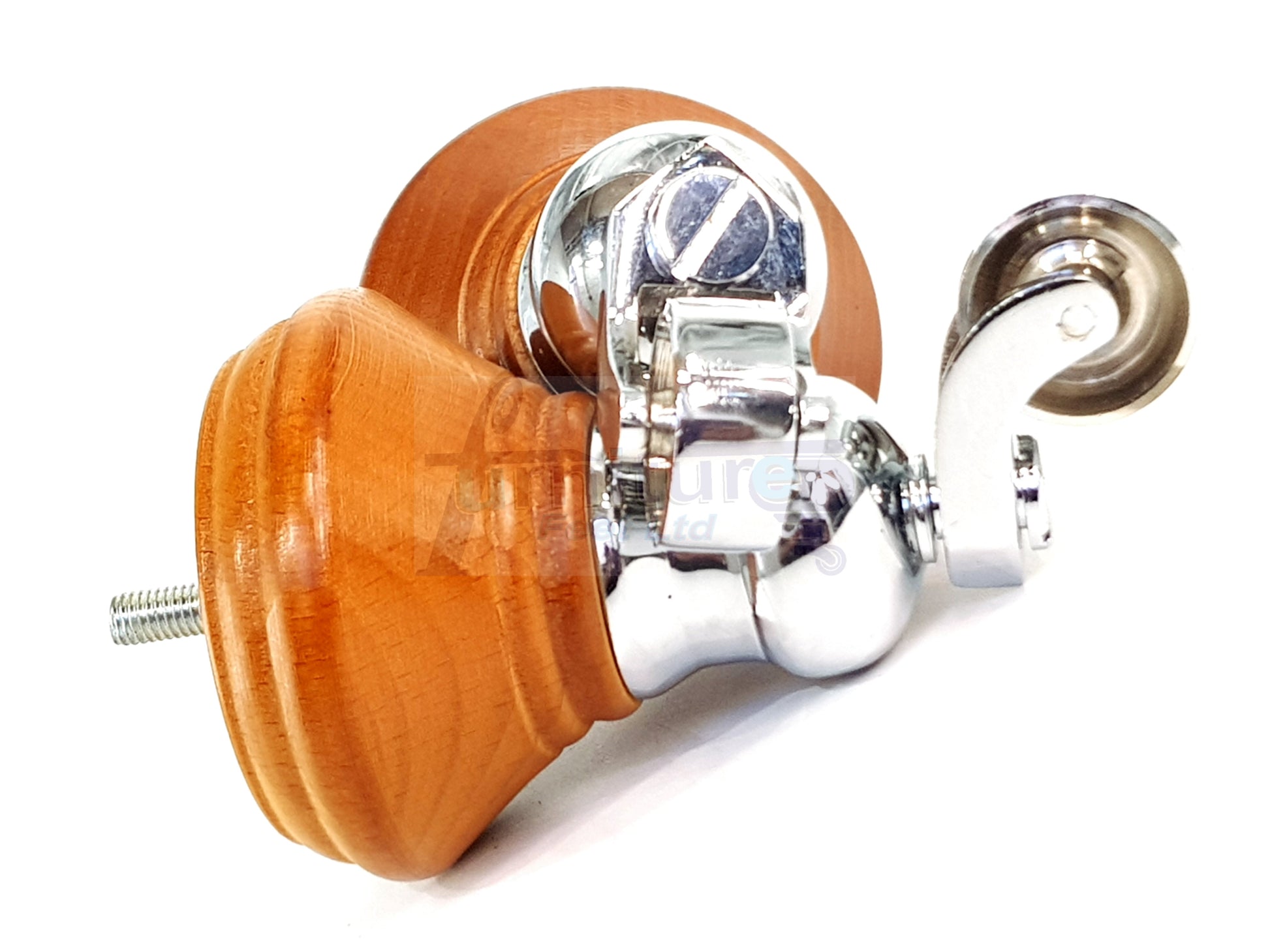 4x Golden Oak Wooden Furniture Sofa Legs M8 With Castors Replacement Chair Settee Feet 115mm - 125mm High