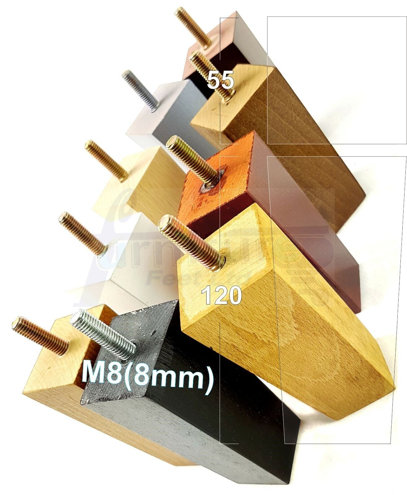 4x Solid Wood Furniture Legs Chair Settee Replacement Feet 120mm High 8mm Thread