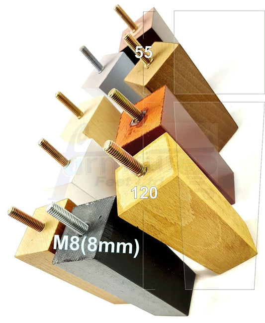 4x Solid Wood Furniture Legs Chair Settee Replacement Feet 120mm High 8mm Thread