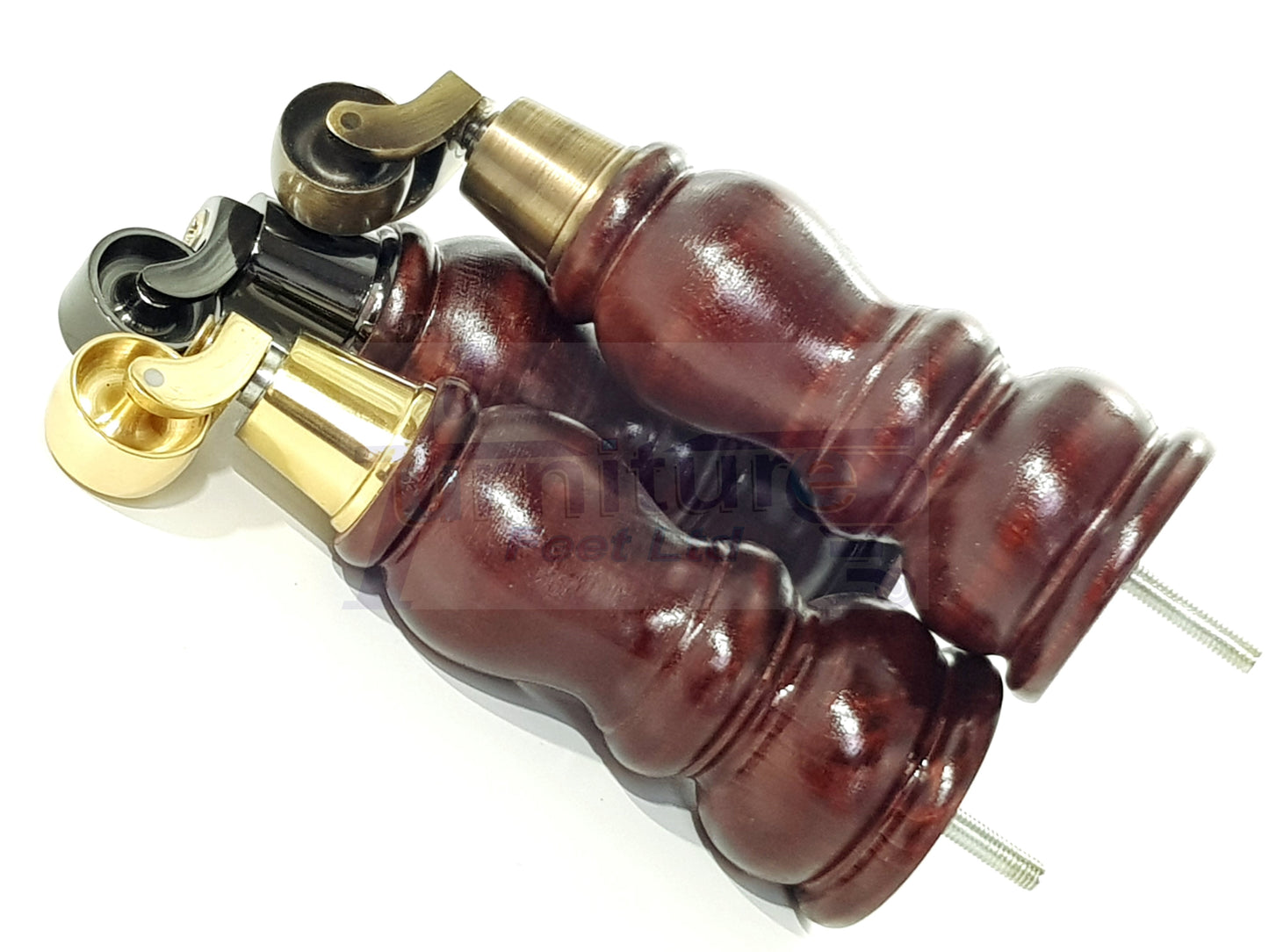 2x Solid Wood Turned Furniture Legs Replacement Castor Feet 205mm High Mahogany Chairs Stools Sofa Settee Cabinets M8