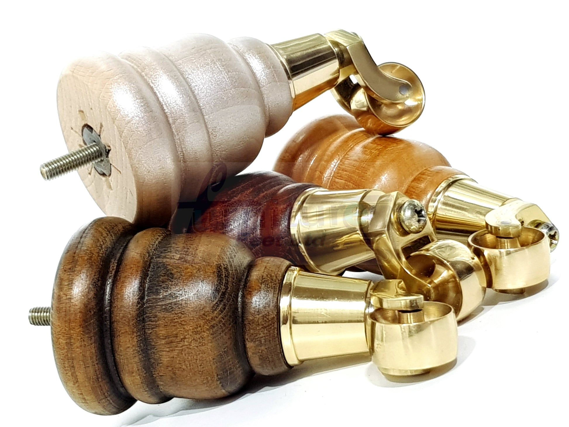 4 Turned Wood Furniture Feet With Brass Castors 155mm Legs Sofas Chairs Stools Cabinets Beds M8 6 Inches