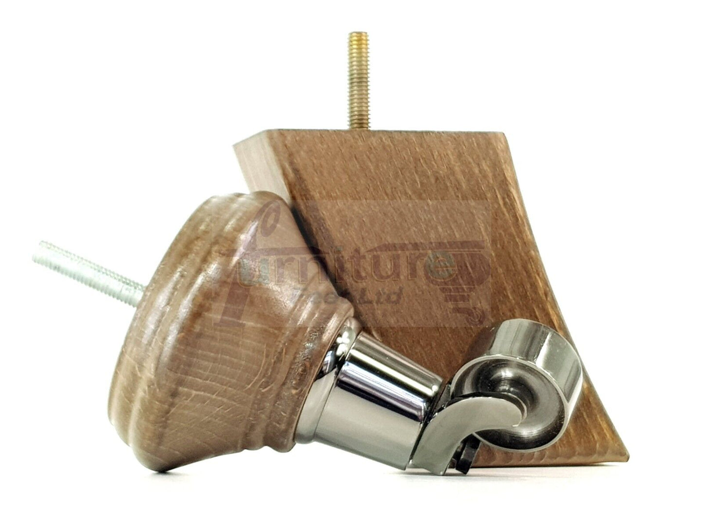 2 Antique Brown Stain Wood Furniture Sofa Feet With Castor 125mm & 2 Curved Legs Chair Settee 100mm High M8