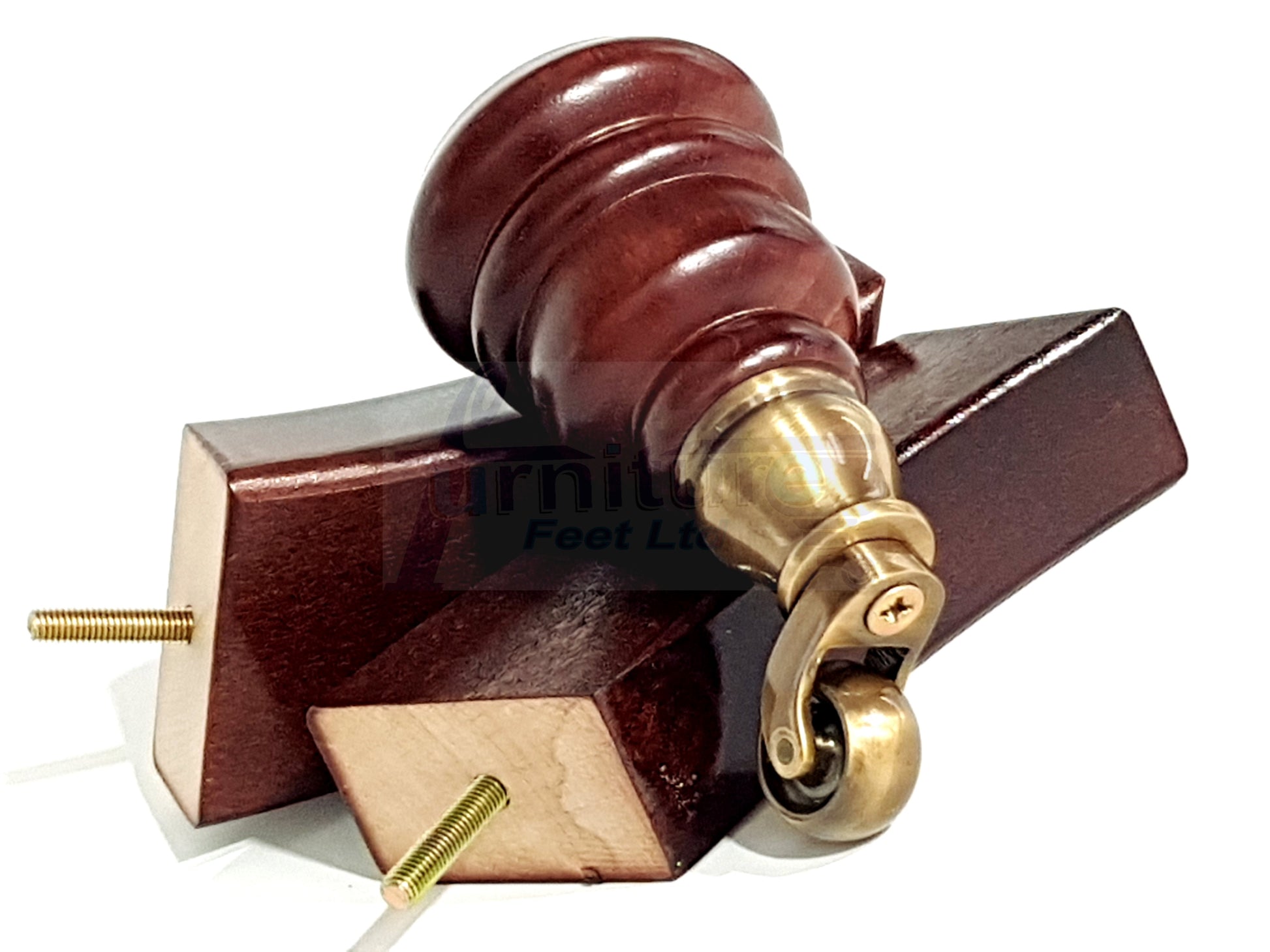 Mahogany Turned Wood Furniture Feet 2 With Castors 155mm and 2 Curved Back Legs Sofas Chairs Stools Cabinets Beds M8 6 Inches