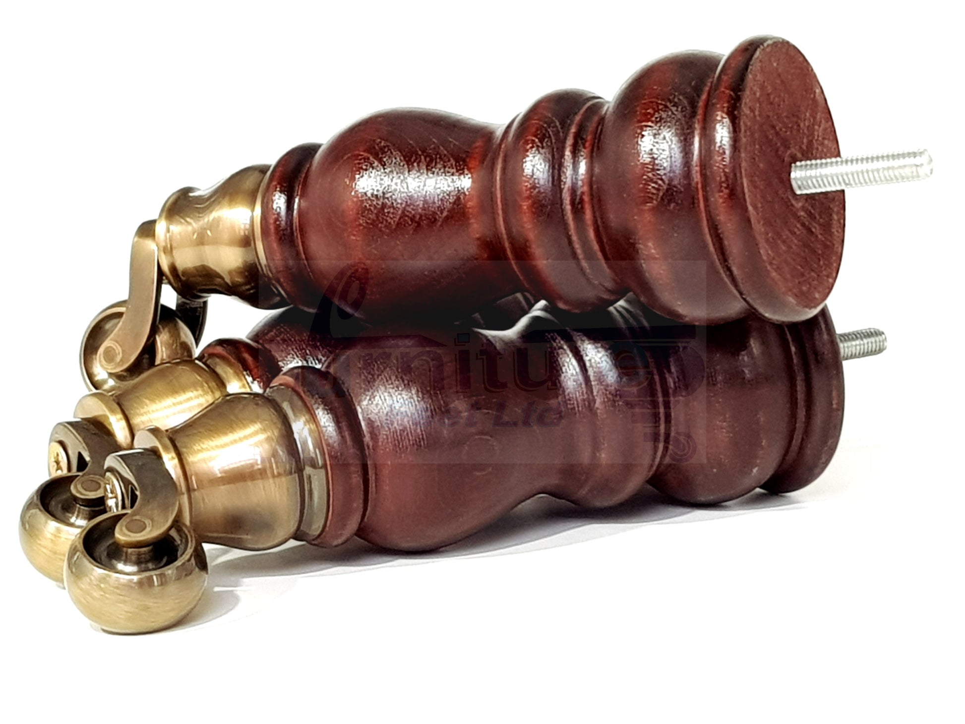 4 Turned Wood Furniture Feet With Antique Vase Castor 205mm High Legs Mahogany Finish M8 Sofas Chairs Stools Cabinets 8 Inches Tall 