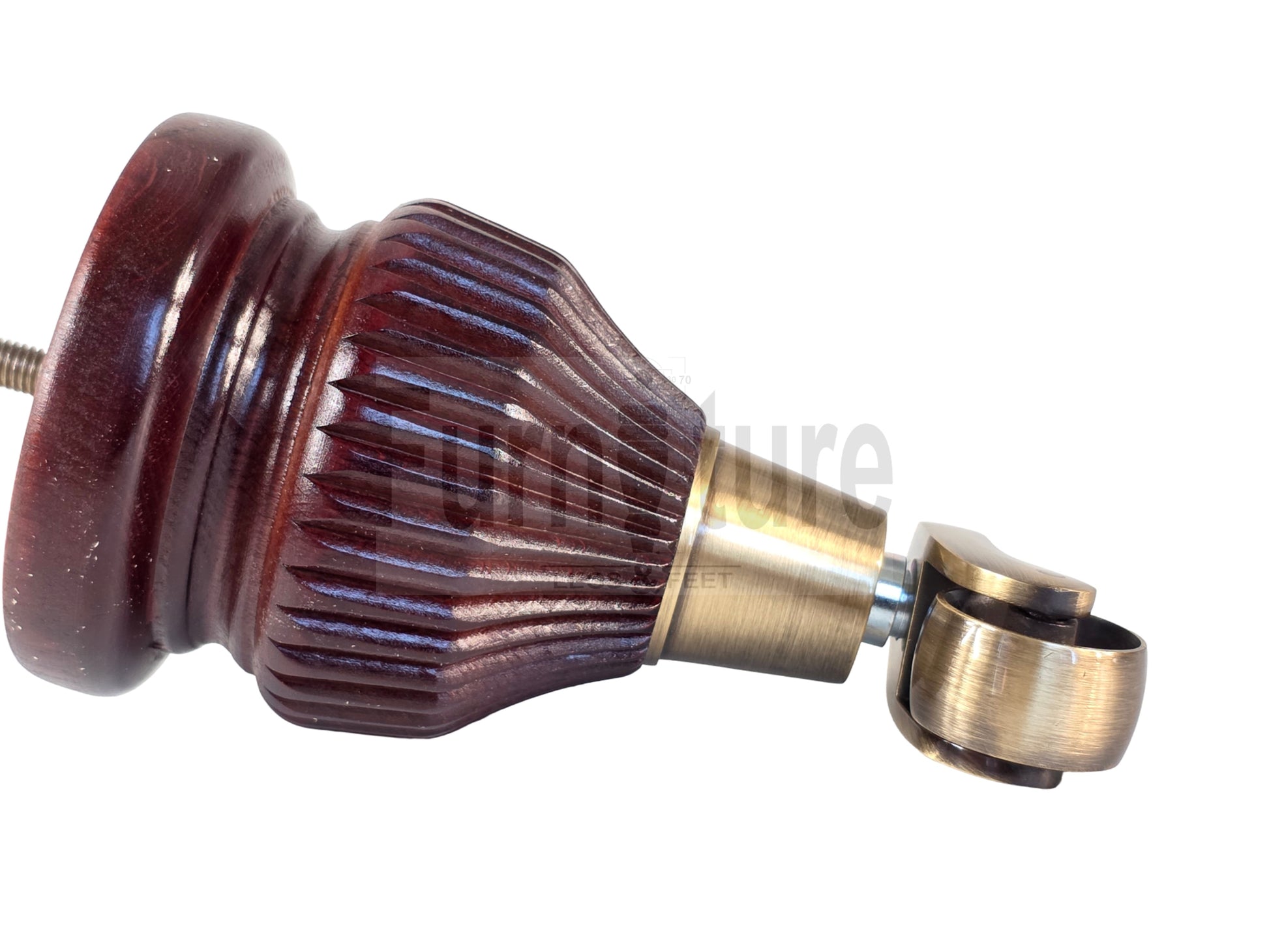 Wood Furniture Legs Replacement Feet 6 Inches with Antique Brass Castors 155mm High M8 Dowl Fixing - Mahogany Finish