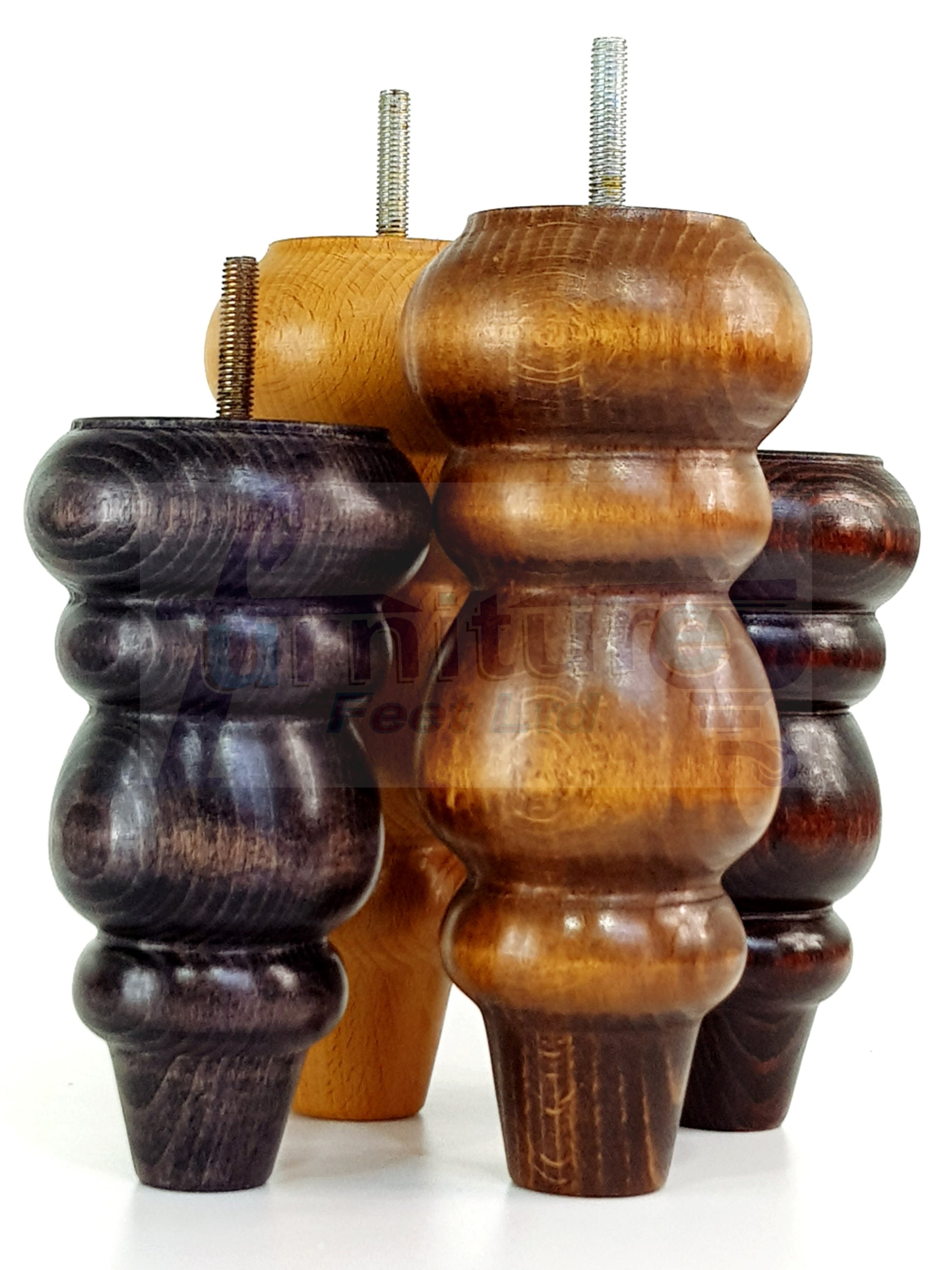 4 Solid Wood Furniture Legs Replacement Turned Feet 200mm High M8(8mm) Thread: Dark Oak Washed