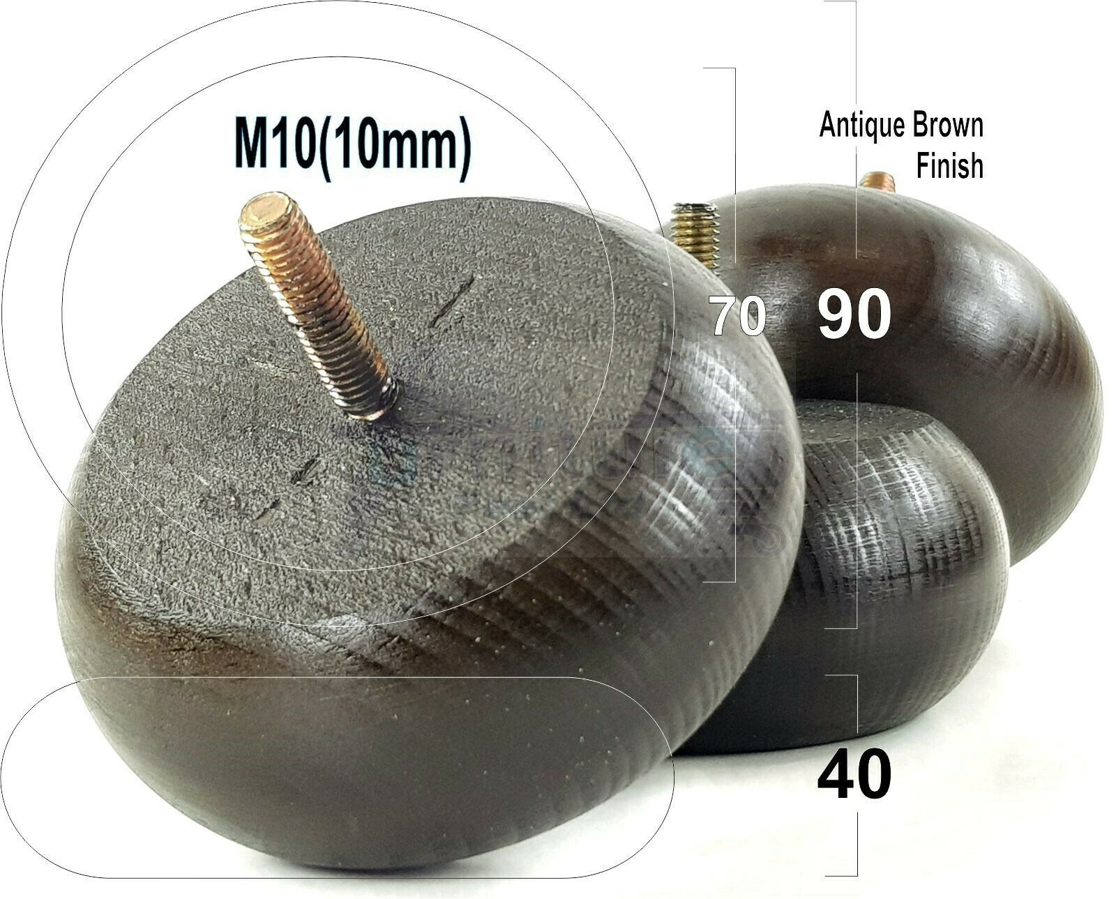 4 Solid Wood Bun Feet Replacement Furniture Legs 40mm High For Chairs Sofa's Beds Settee M10 Thread