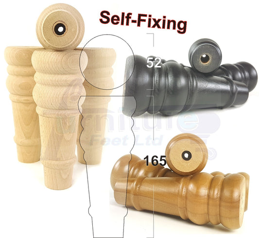 4x Wood Turned Furniture Legs Replacement Feet 165mm High 6.5 Inches Chairs Sofa's Beds Settee Cabinets Self-Fix