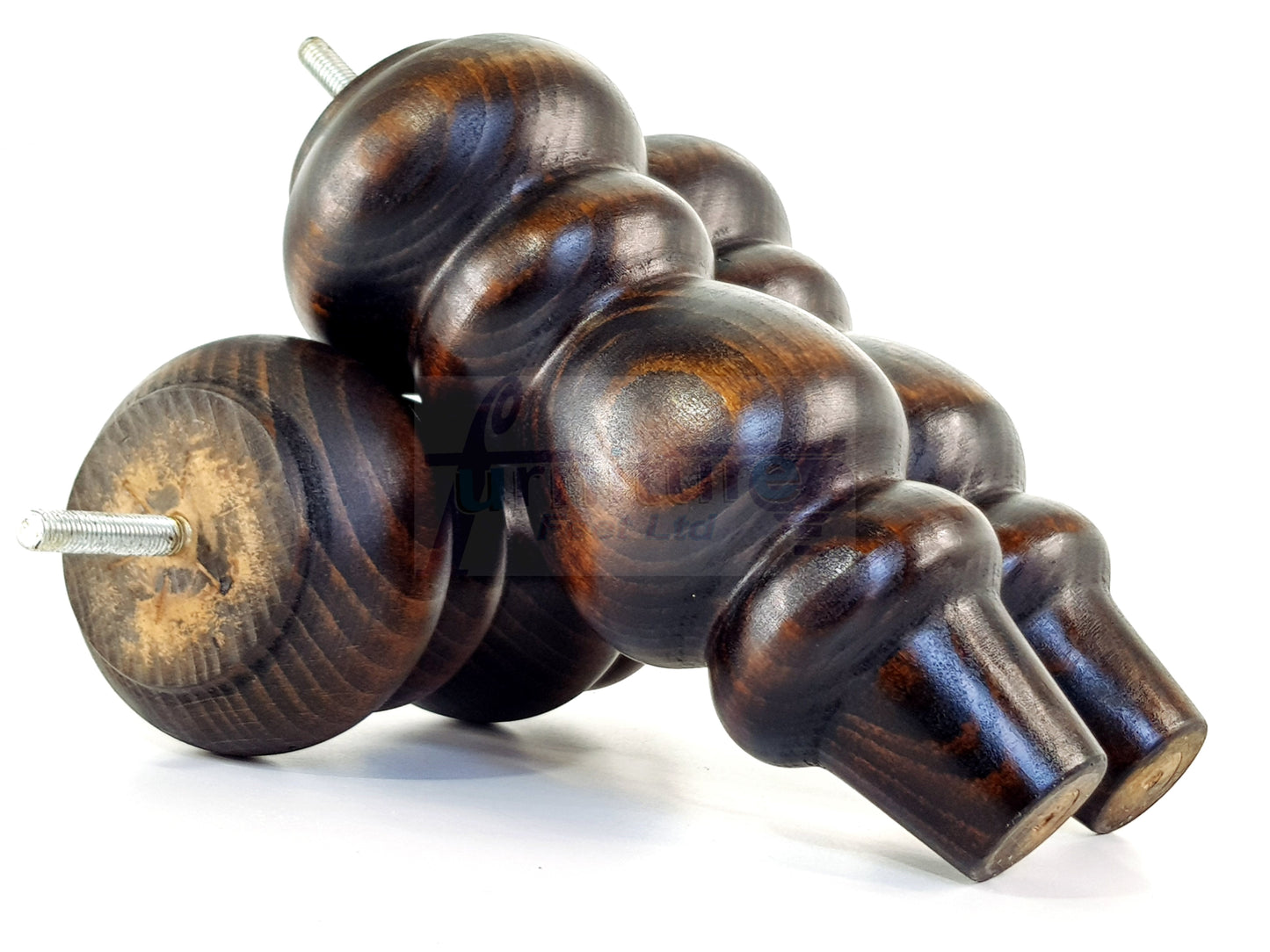 4 Solid Wood Furniture Legs Replacement Turned Feet 200mm High M8(8mm) Thread: Dark Walnut Washed