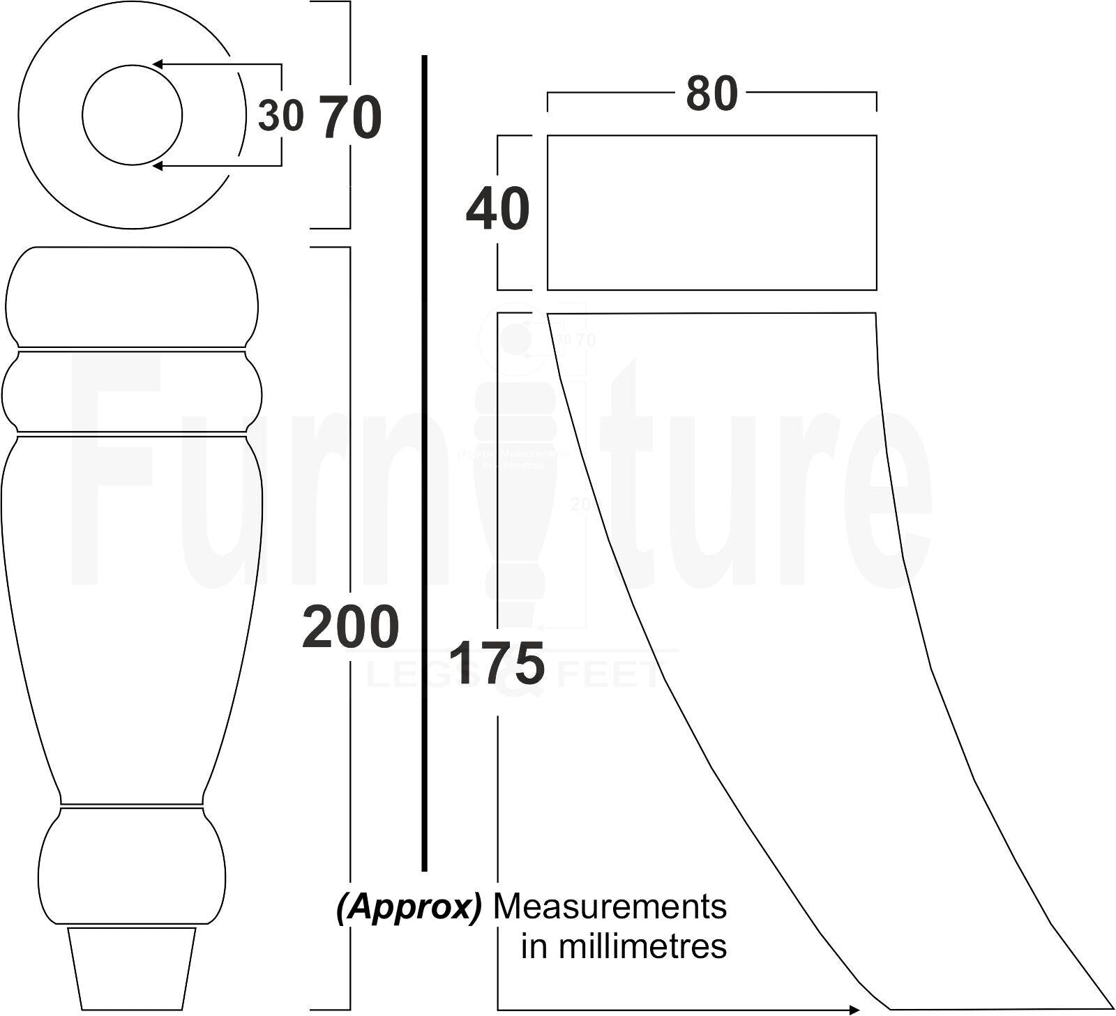 2 Turned Furniture Feet Replacement Sofa Legs 200mm & 2 Curved Back Legs 185mm for Chairs Sofa Settee Cabinets M8