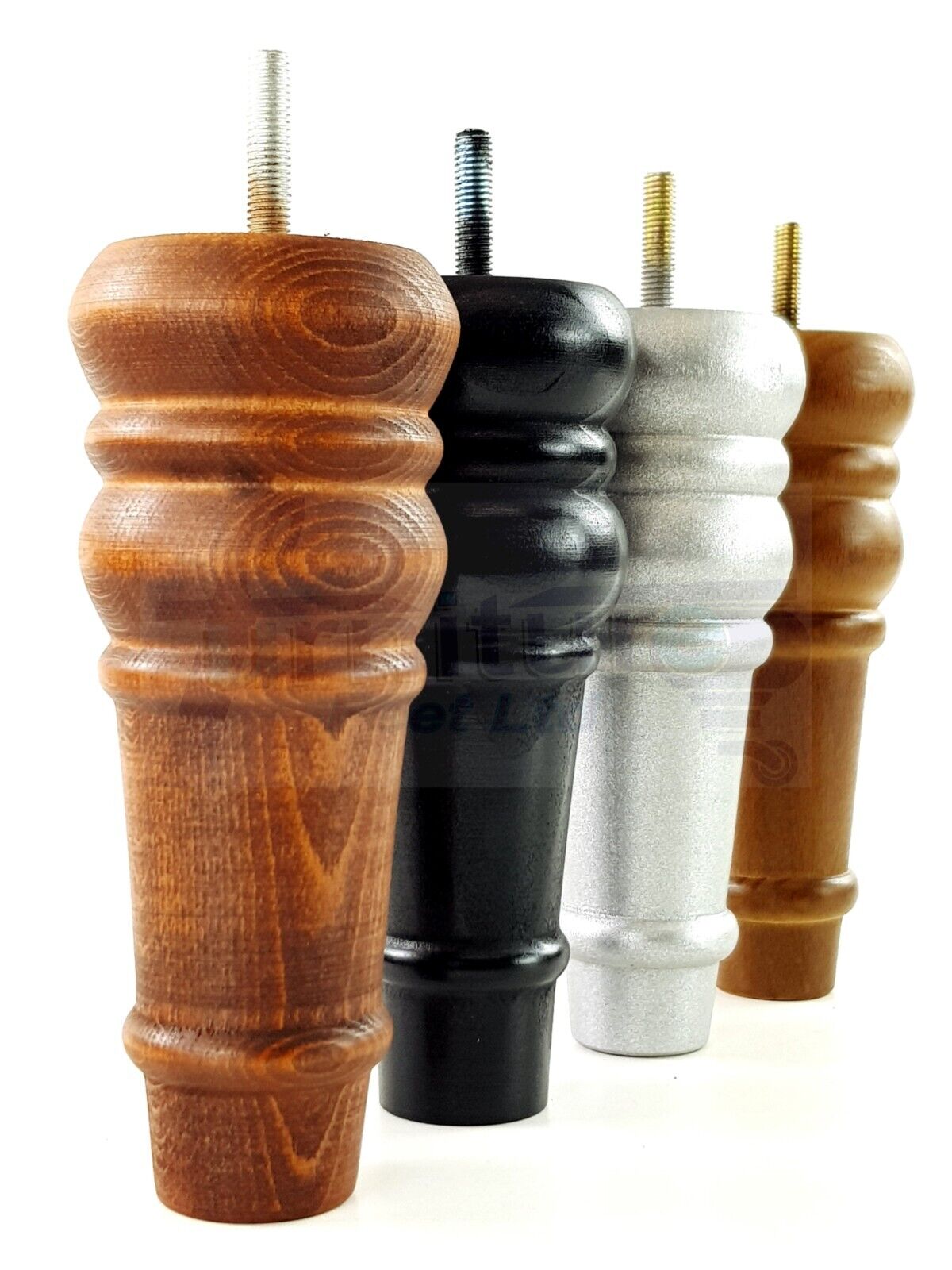4 Wood Turned Furniture Legs Replacement Bun Feet 165mm High Multiple Colours 6.5 Inches Chairs Stools Sofa's Beds Settee Cabinets M8