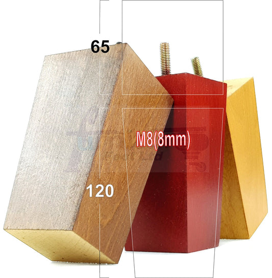 Solid Wood Furniture Feet Square Replacement Block Tapered Legs 120mm High M8 Set of 4 Sofa Chairs Stools Cabinets Beds